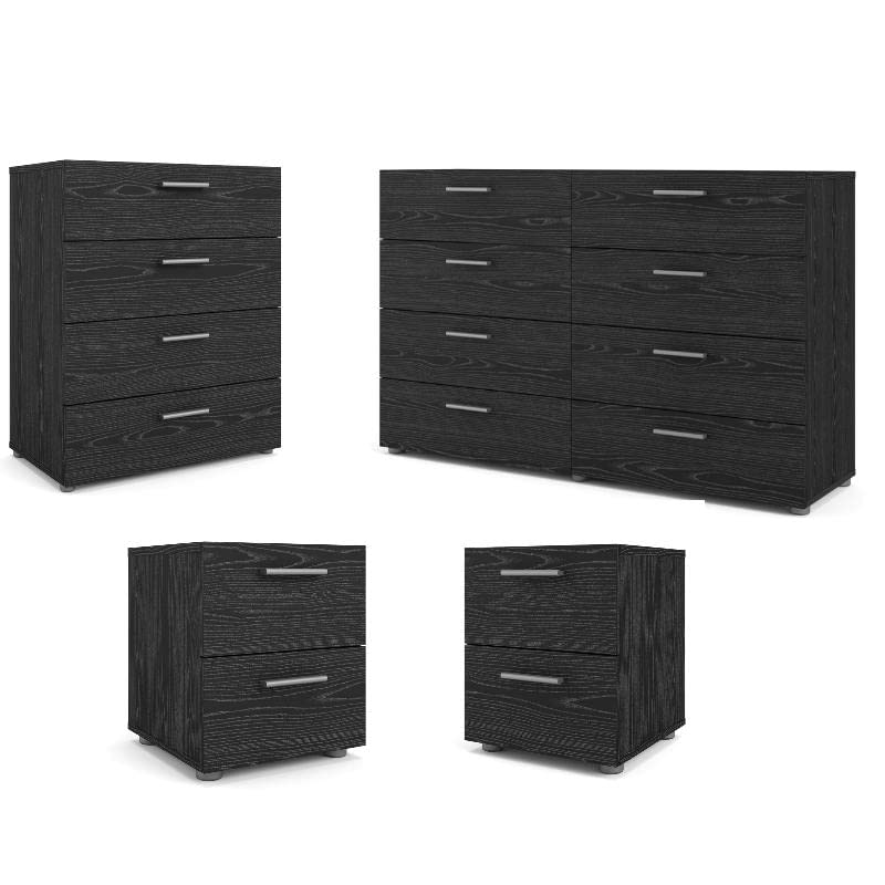 Home Square 4-Piece Bedroom Set - Black Woodgrain Dresser, 2 Nightstands & Chest | Complete Furniture Suite for Master Bedroom or Guest Room