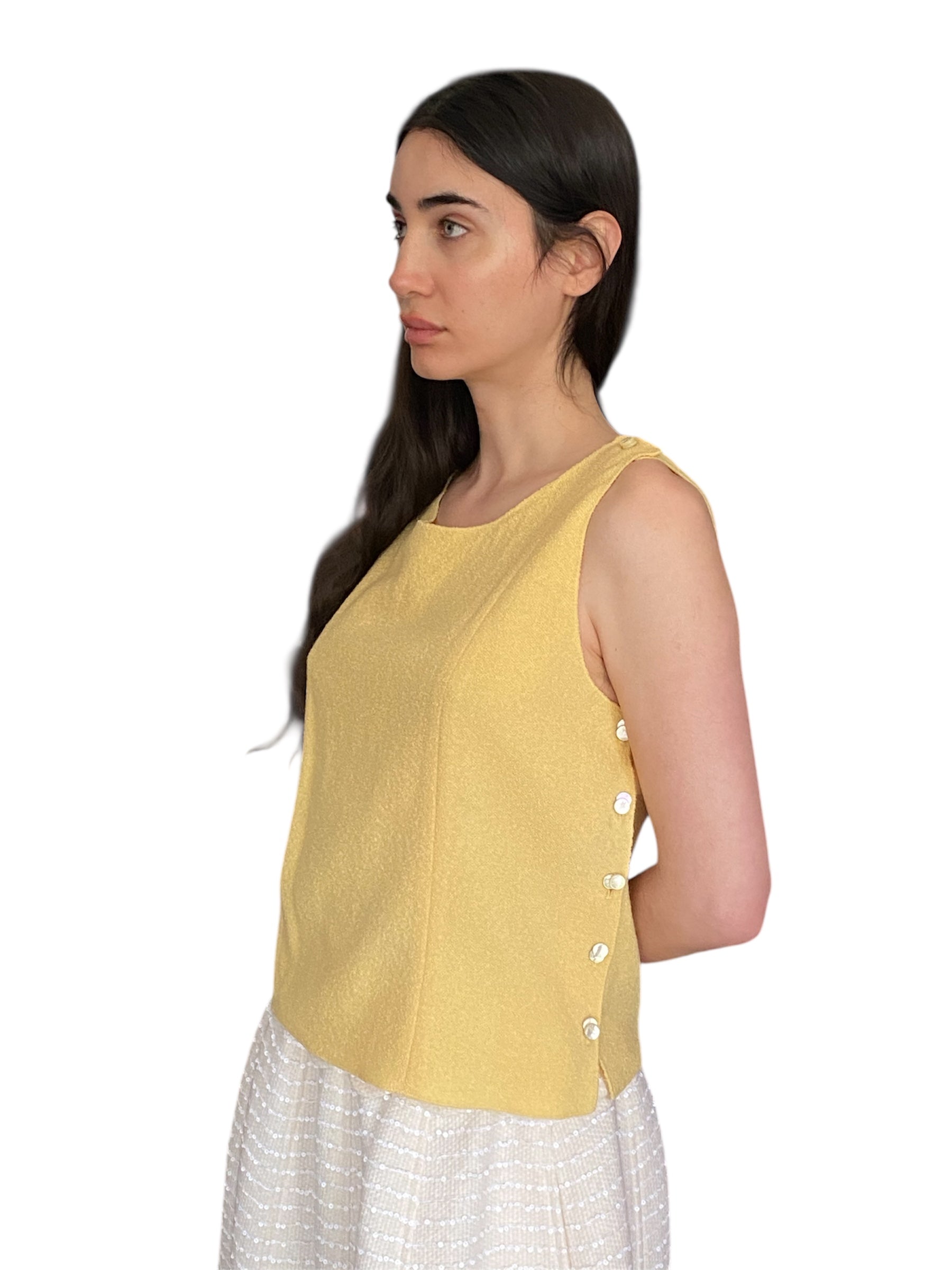 Chanel Wool Pearl Button Tank Top - Women's Luxury Knitwear for Fall & Winter | Perfect for Office, Parties & Casual Outfits