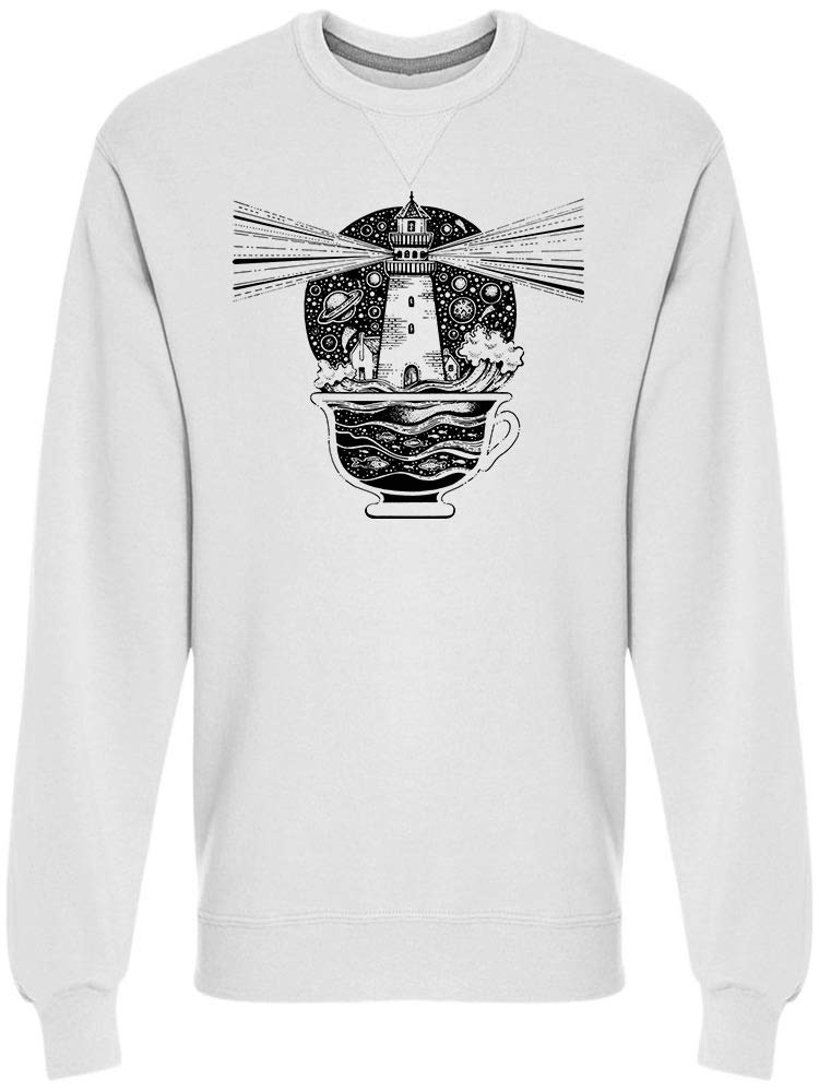Vintage Lighthouse Landscape Print Tea Sweatshirt for Men - Cozy Pullover with Nature Design - Perfect for Casual Wear, Outdoor Activities & Gifts