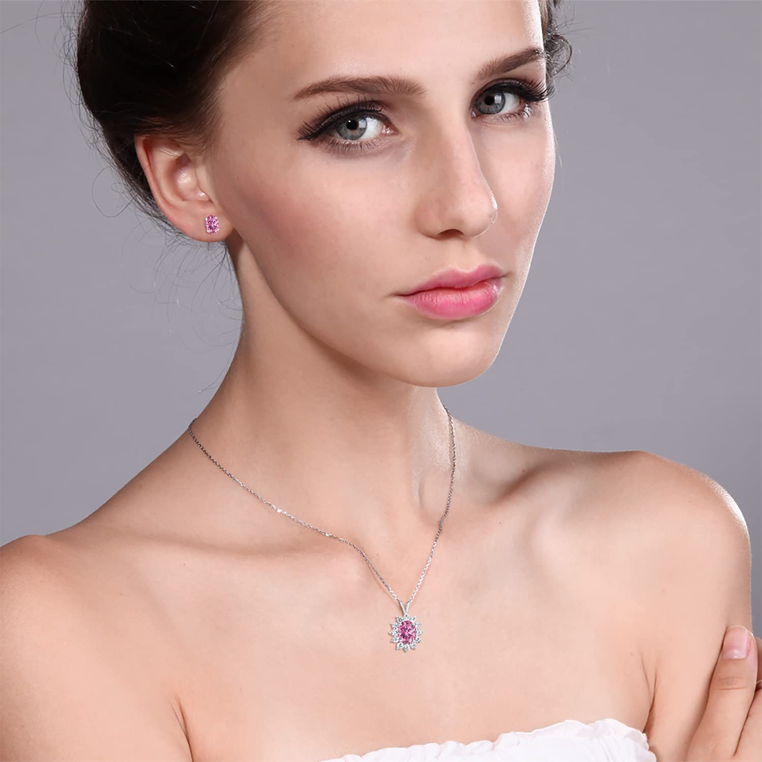 Gem Stone King 8X6MM & 6X4MM Oval Birthstone Jewelry Set for Women - 925 Sterling Silver Pendant & Earrings | Fine Jewelry Gift for Mom, Wife, Her | 18