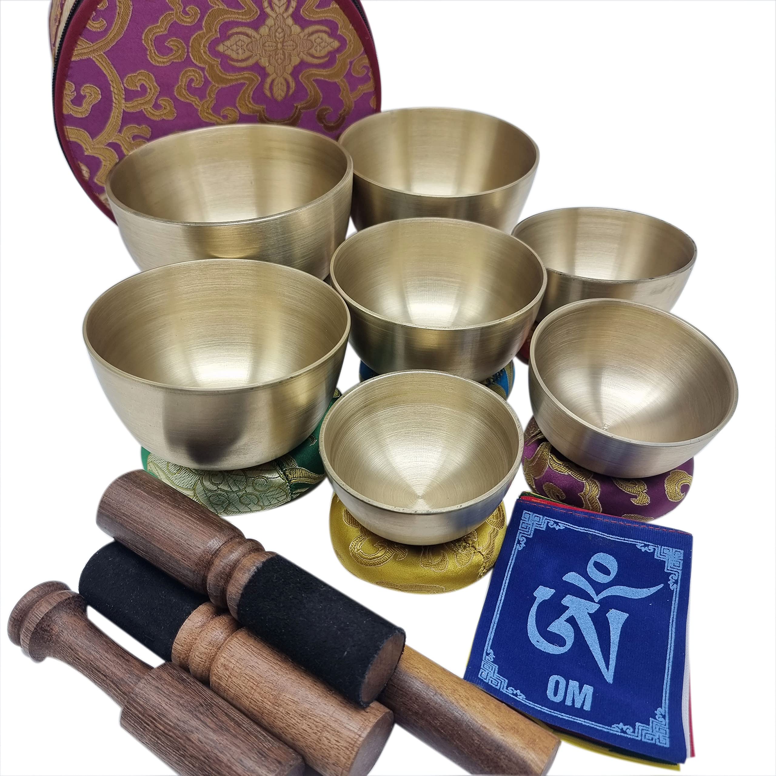 Tibetan Singing Bowl Set - 7 Chakra Healing Meditation Sound Bowl for Yoga, Mindfulness & Relaxation - Handcrafted Metal Singing Bowls with Wooden Mallet - Perfect for Meditation, Sound Therapy & Spiritual Healing at Home or Studio (Set of 7)