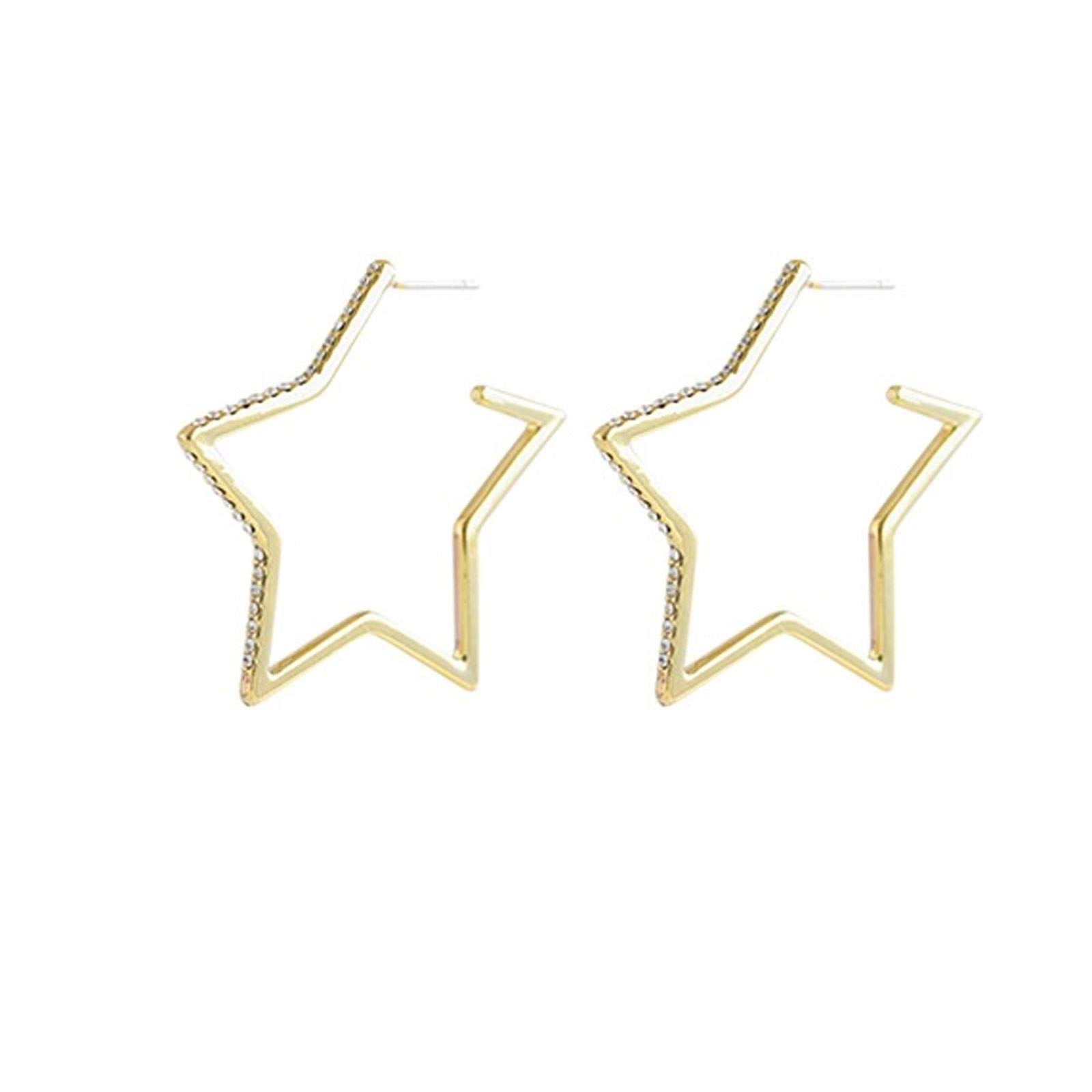 Gold Dangle Earrings for Women - Big Statement Hollow Star Crystal Pierced Earrings | Fashion Jewelry for Girls, Pageant, Birthday Party & Special Occasions