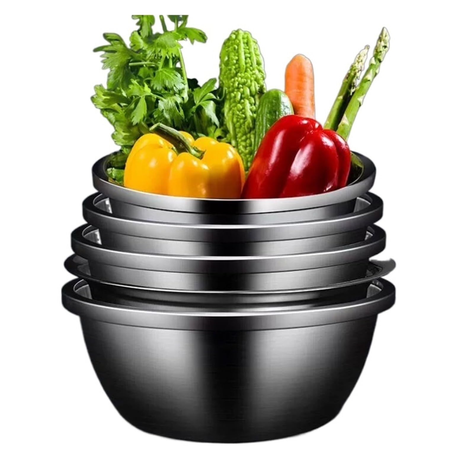 Premium 5-Piece 304 Stainless Steel Mixing Bowl Set - Salad Bowls, Soup Bowls, BBQ Serving Trays & Nesting Storage Bowls for Cooking, Baking & Meal Prep | Durable Kitchen Essentials for Home Chefs & Outdoor Entertaining