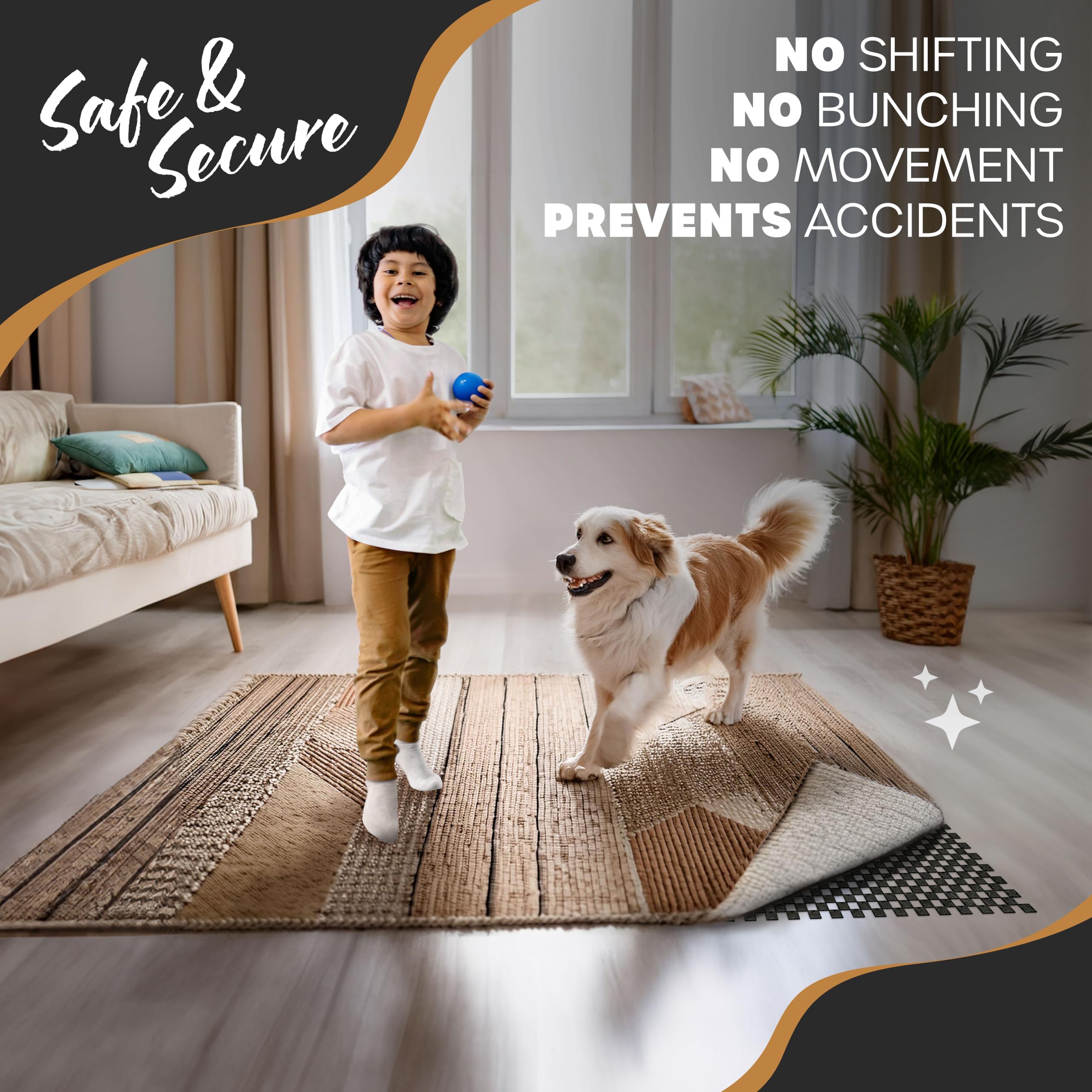 Non-Slip Rug Pad 9x12 Ft - PVC Anti-Skid Rug Gripper for Hardwood Floors, Tile, Slate & Stone - Cut-to-Fit Under Rug Pad - Prevents Sliding & Protects Floors - Perfect for Living Room, Bedroom, Office & High-Traffic Areas