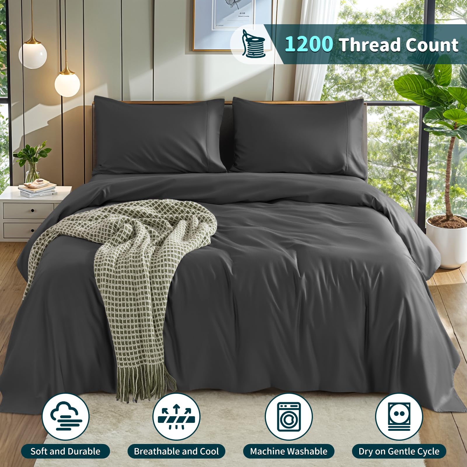 Premium 100% Cotton 1200 Thread Count Full Size Sheet Set - 16