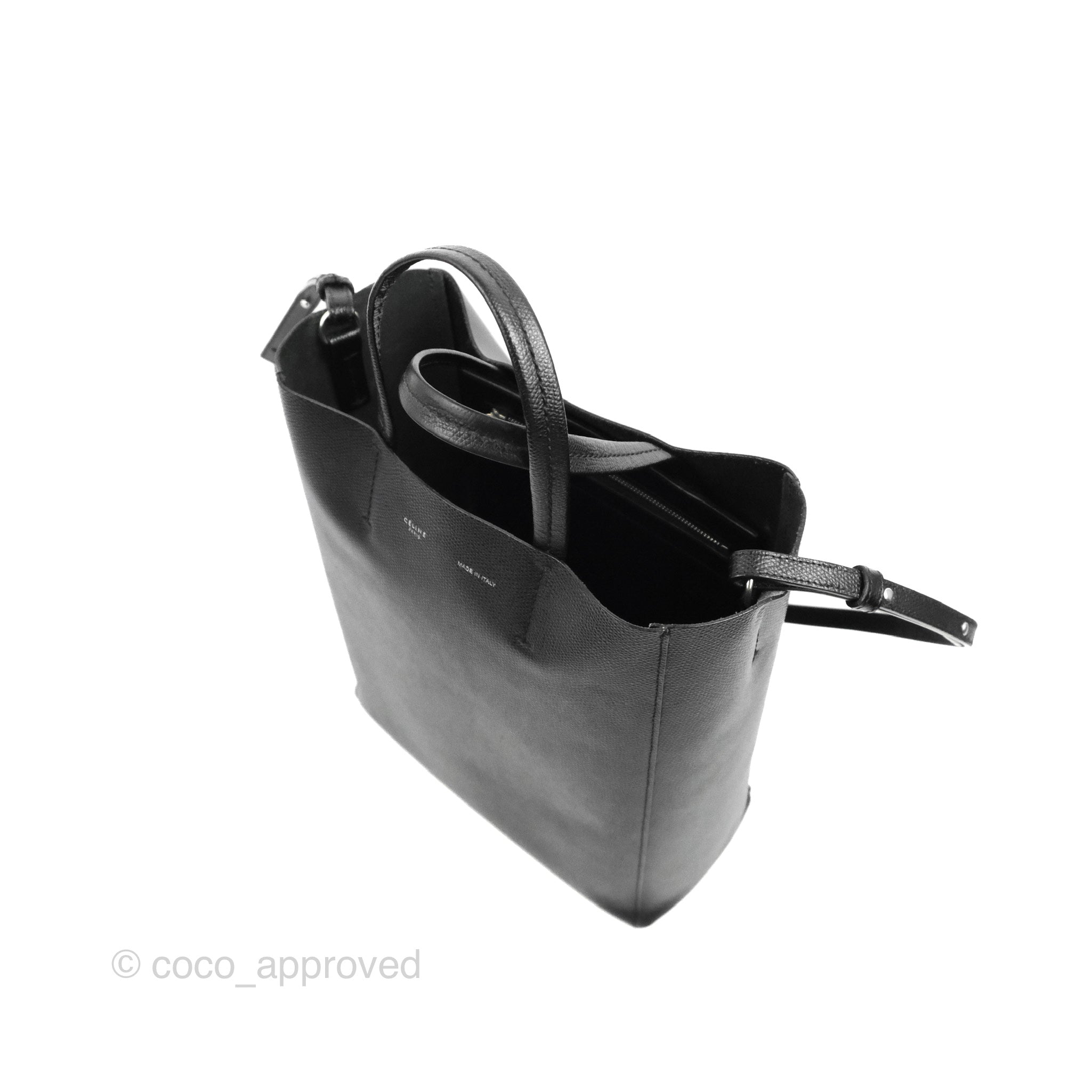 Celine Small Vertical Cabas Tote Bag in Black Grained Calfskin with Silver Hardware - Perfect for Work, Travel & Everyday Luxury