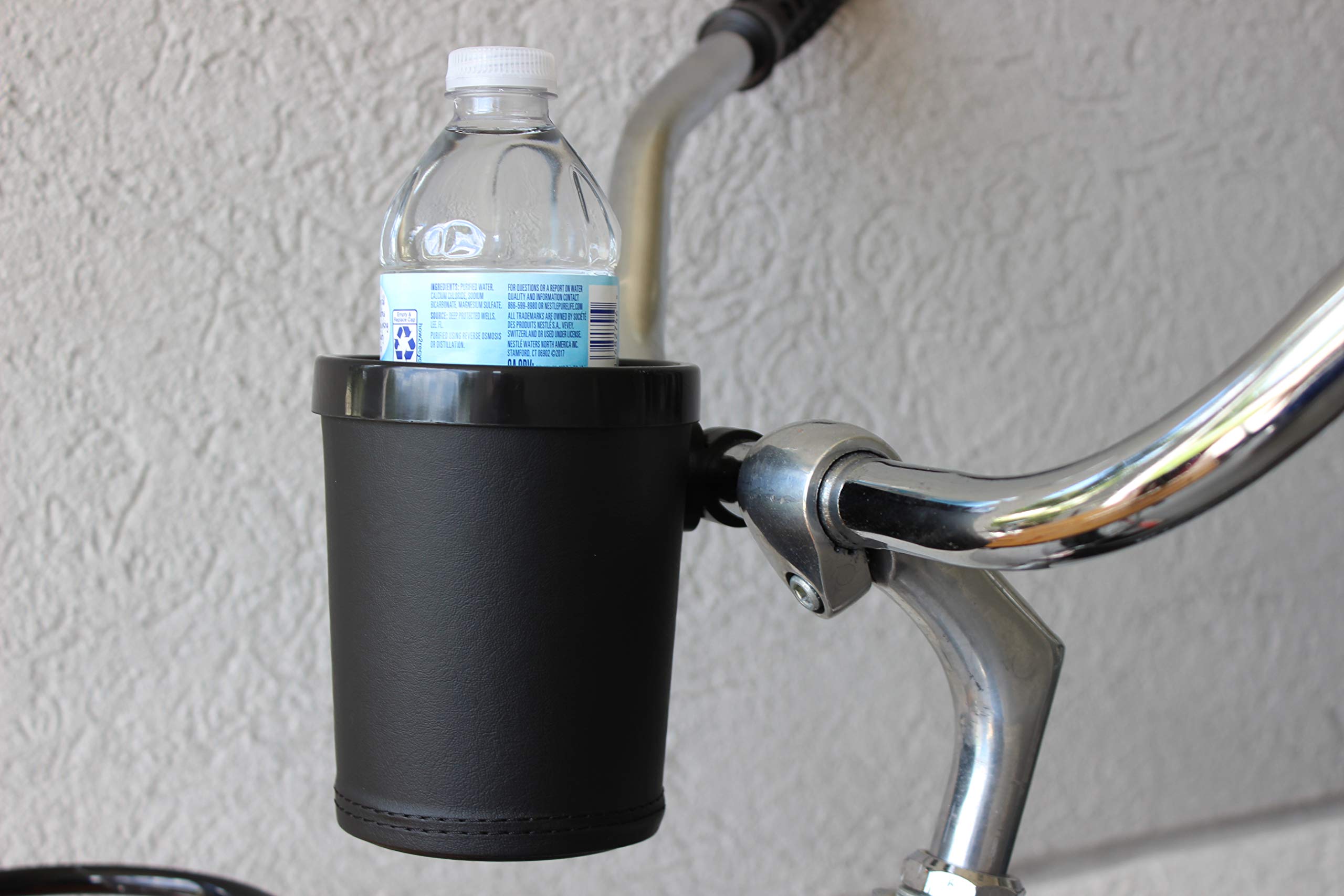 Black Bike Cup Holder for Beach Cruiser & Commuter Bicycles - Universal Handlebar Mount - Perfect for Coffee, Water Bottles & Drinks on Rides, Picnics & Outdoor Adventures