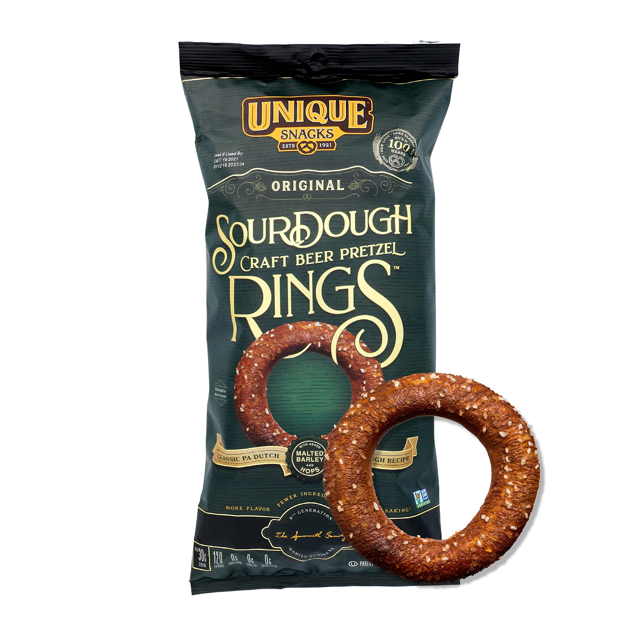 Craft Beer Sourdough Pretzel Rings - Vegan, Non-GMO, OU Kosher Certified Snacks | Homestyle Baked Pretzels with No Artificial Flavors | 11oz Bag (Pack of 12) | Perfect for Parties, Game Nights & Office Snacking