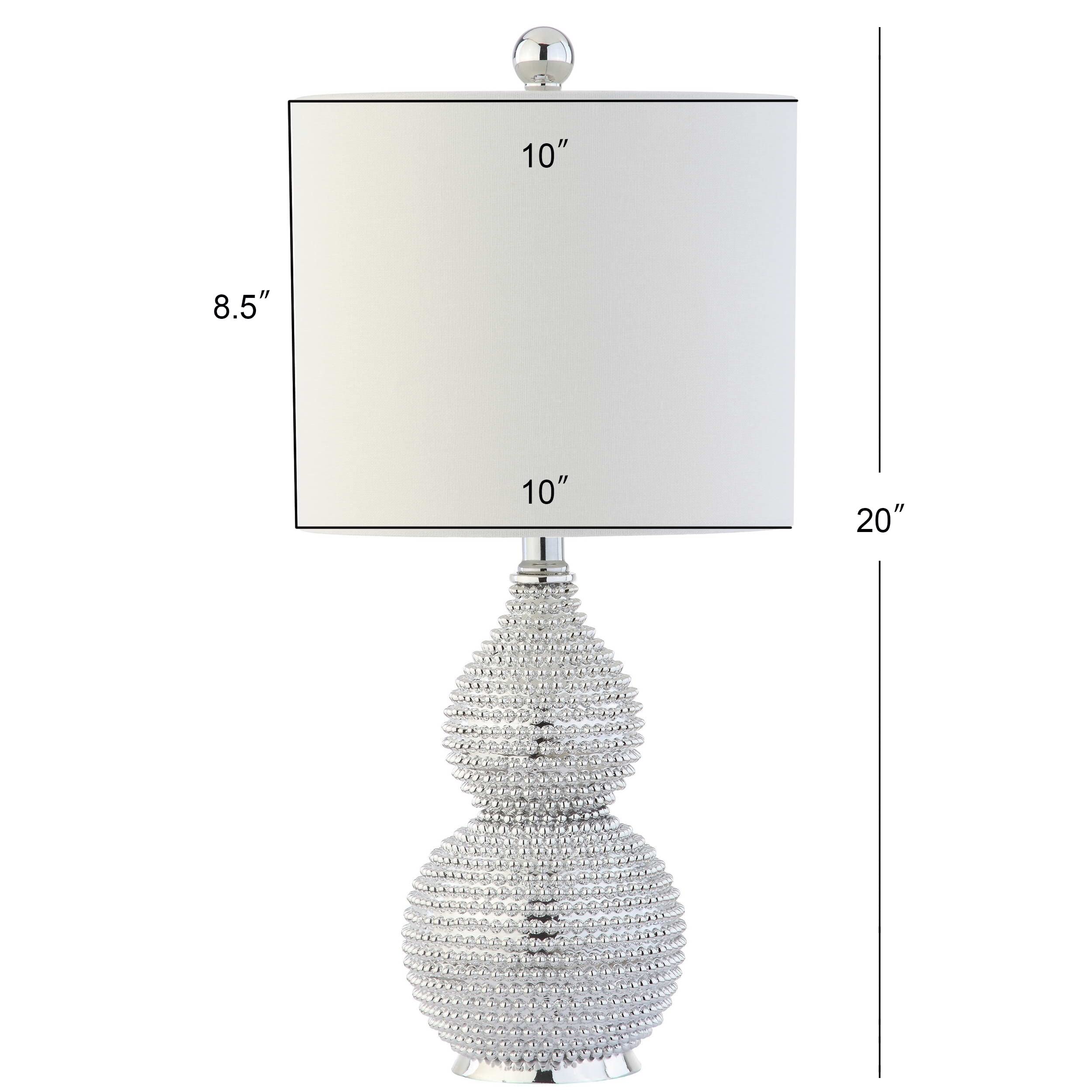 Safavieh Clarabel 20-inch Silver Chrome Studded Table Lamp with LED Bulb - Modern Bedside Nightstand Light for Bedroom, Living Room & Home Office - Perfect for Reading, Working & Ambient Lighting