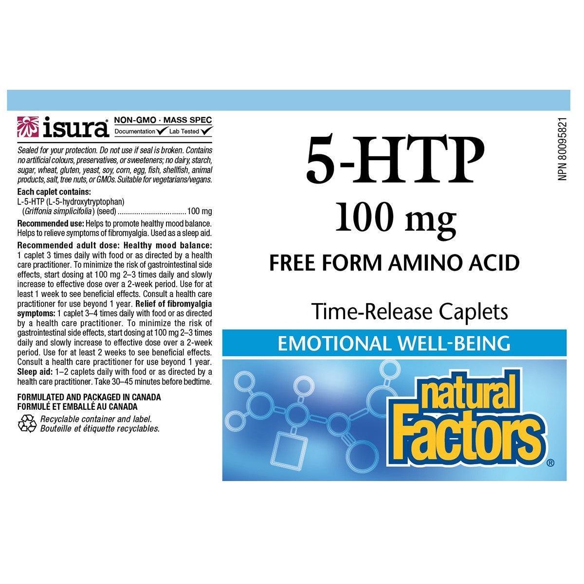 Natural Factors 5-HTP 100mg Time Release Capsules - 120 Caplets for Stress Relief, Mood Support & Better Sleep - Perfect for Anxiety Management & Relaxation