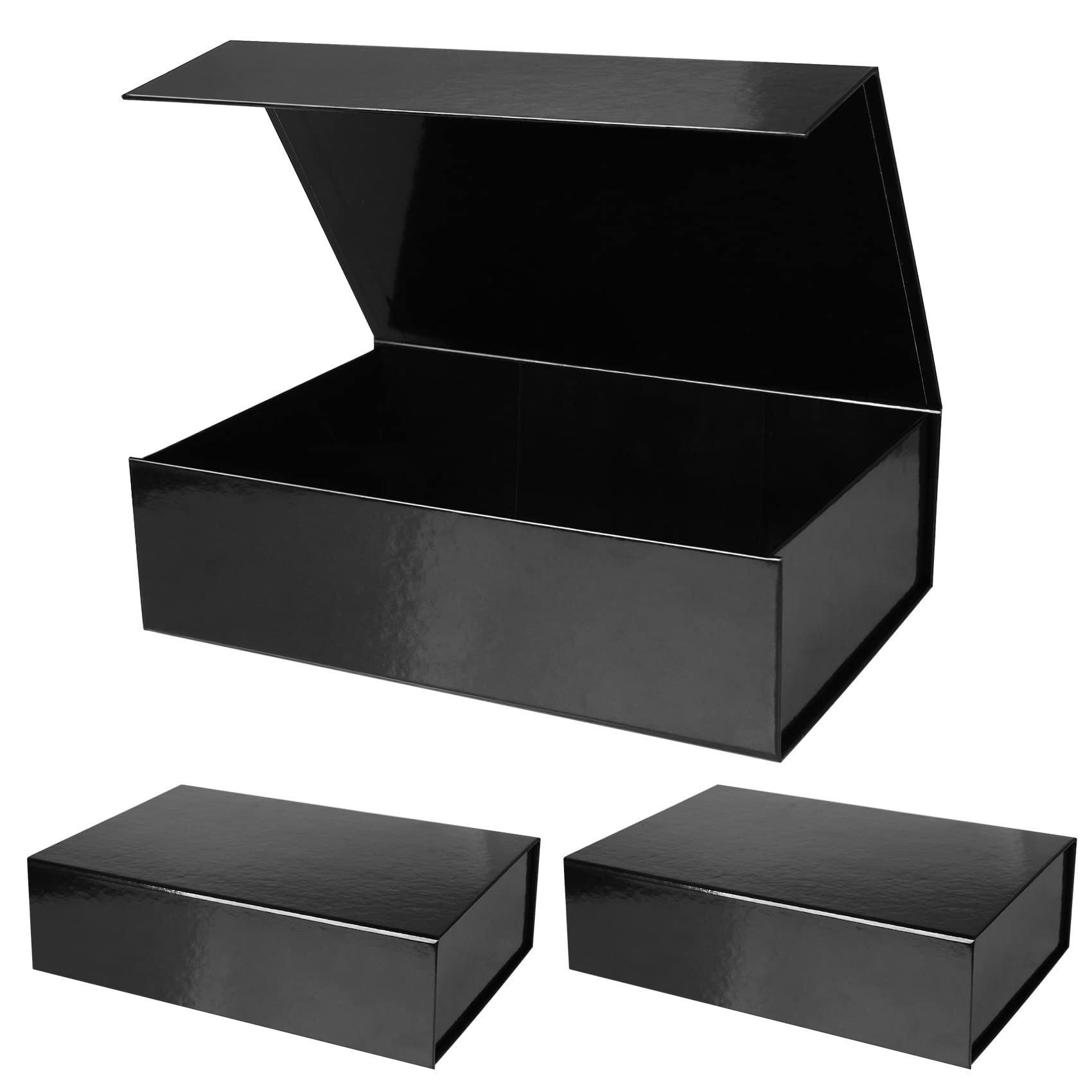 Aimyoo 3 Pack Black Collapsible Gift Box with Magnetic Closure - 10.5x7x3 Inch Wedding Proposal Box for Bridesmaids & Groomsmen | Perfect for Graduation Gifts, Wedding Favors & Jewelry Storage | Elegant Present Packaging for Special Occasions