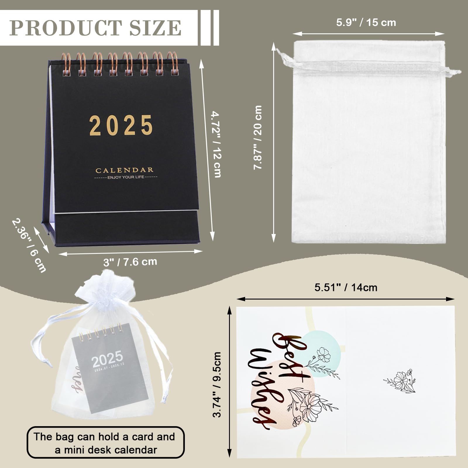8-Piece Mini Desk Calendar Set 2025 with Gift Bag & Cards - Small Desktop Planner for Home, Office, School (4 Colors) | Perfect for Easter, Graduation, Coworker Gifts & Daily Planning Until December 2025