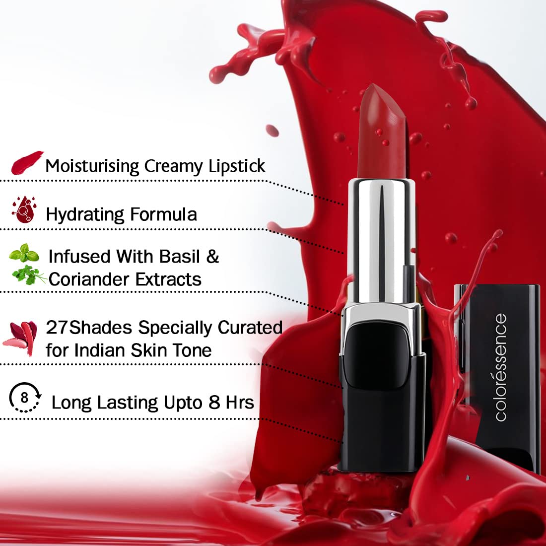 Coloressence Moisturising Matte Lipstick - Long Lasting Fuchsia Glam Lip Color for Women | Perfect for Parties, Date Nights & Everyday Wear