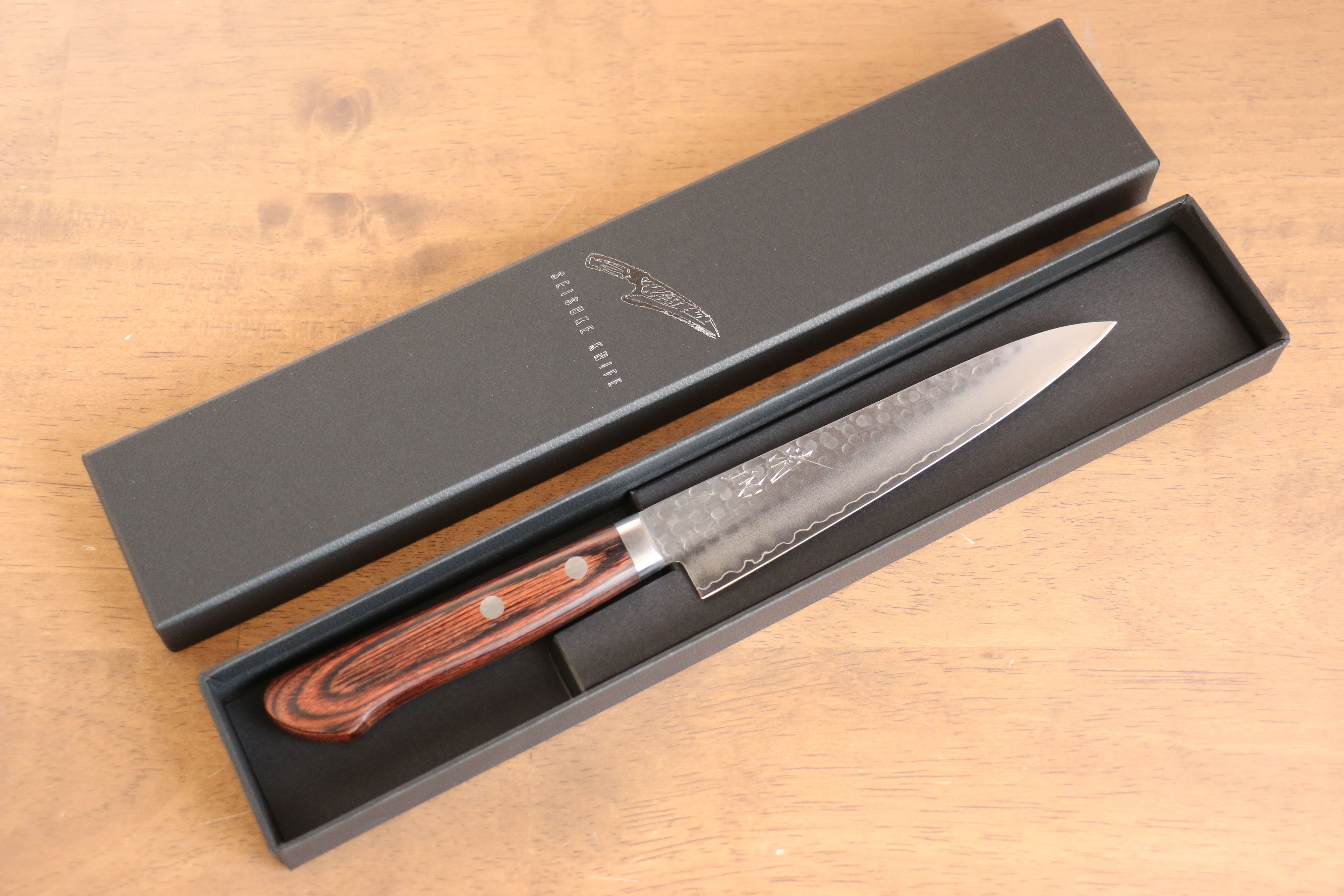 Premium Seisuke Swedish Steel Petty Utility Knife with Mahogany Handle - Perfect for Home Cooking, Slicing Fruits & Vegetables, and Professional Chef Use