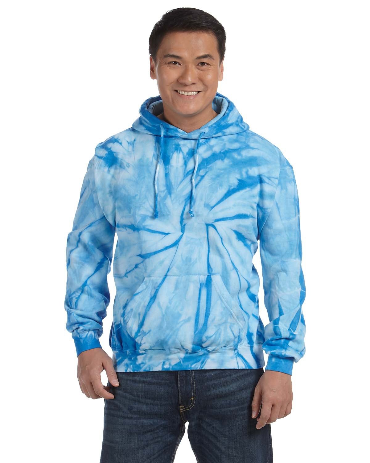 Spider Baby Blue Tie-Dye 8.5 Oz Pullover Hoodie for Men & Women - XL Size | Soft Cotton Blend, Unisex Casual Wear for Street Style, Loungewear & Outdoor Activities