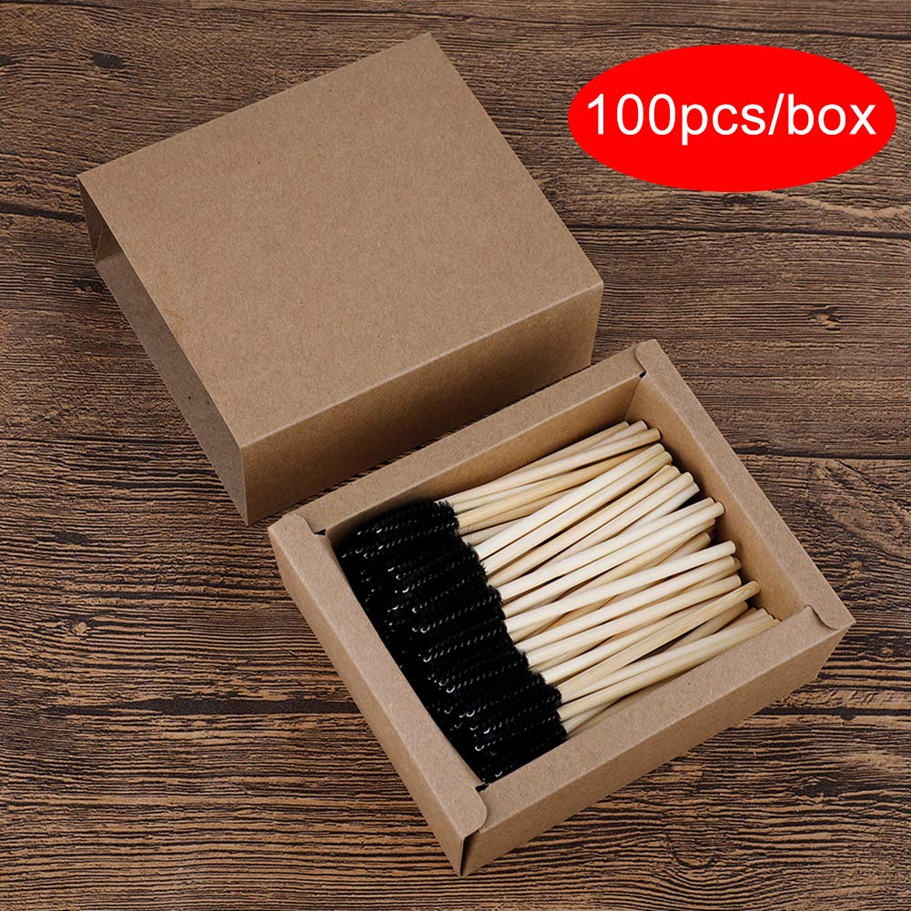 LIDEBLUE 100pcs Disposable Mascara Wands with Wooden Handle - Eyelash Extension Brushes, Spoolies for Professional Makeup Artists & DIY Beauty - Perfect for Salon, Home Use & Travel