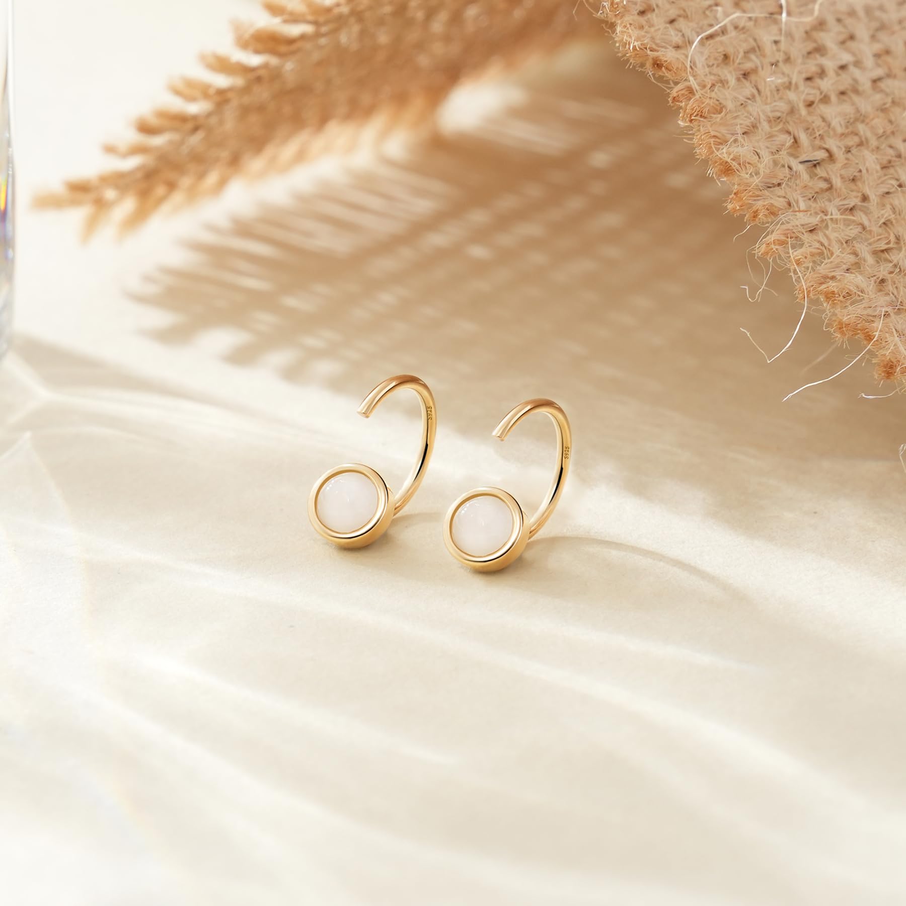 925 Sterling Silver Dainty Hug Hoop Earrings for Women - Synthetic Fire Opal/Turquoise/Moonstone/CZ Gemstone Huggie Hoops | Chic & Artsy Tiny Hoop Earrings for Everyday Wear, Date Night & Gift Giving