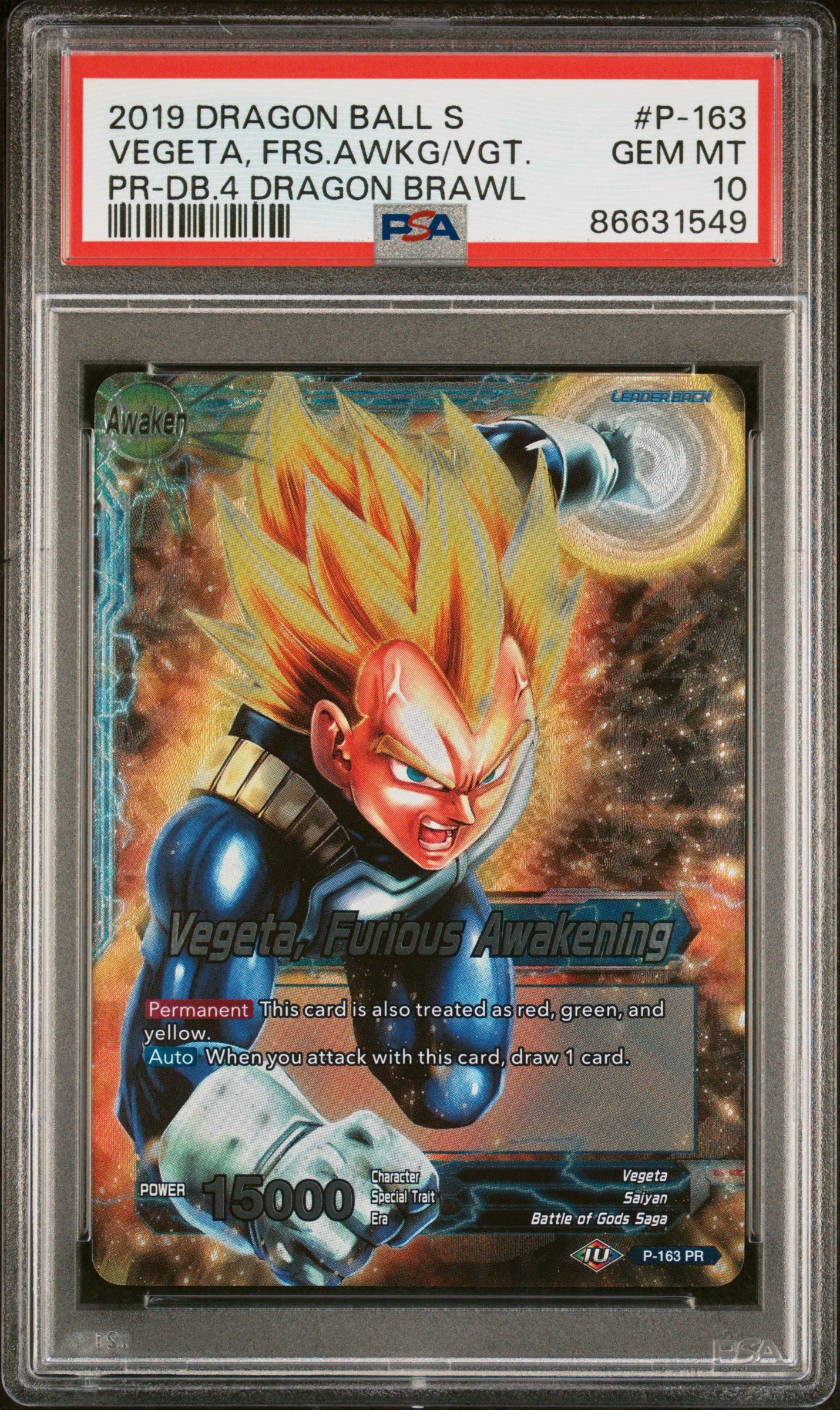 2019 Dragon Ball Super 4 Dragon Brawl Vegeta FRS Awakening #P163 PSA 10 Graded Card - Perfect for Collectors, Anime Fans & Trading Card Game Enthusiasts