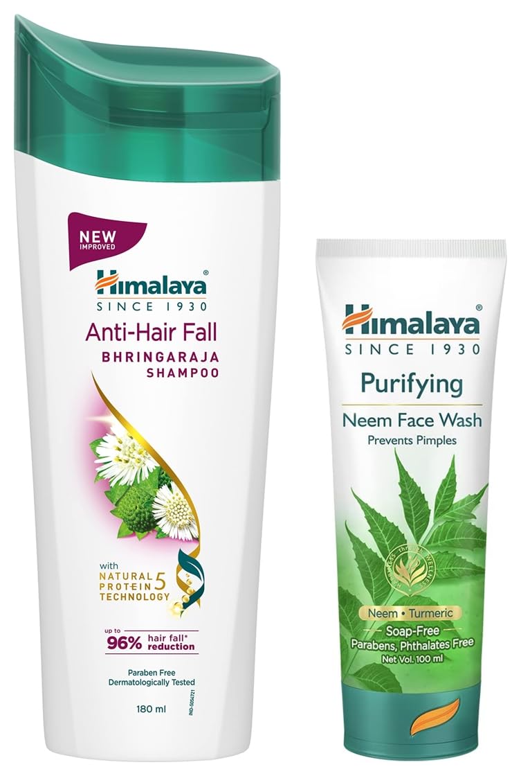 **Himalaya Anti-Hair Fall Bhringaraja Shampoo for Men & Women – Reduces Hair Loss, Strengthens Hair with Bhringaraja & Palasha – 180ml | Himalaya Herbals Purifying Neem Face Wash for Clear Skin – 100ml – Perfect for Daily Hair & Skincare Routine**