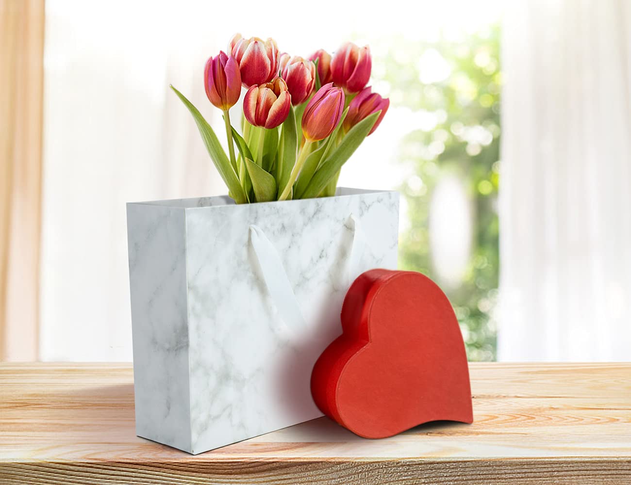 HUAPRINT Elegant Marble Paper Bags with Ribbon Handles - 20 Pack Premium Gift Bags 10.6x8.3x3.1 Inches for Wedding Favors, Party Decorations, Retail Packaging & Lunch Bags - Perfect for Bridal Showers, Birthday Gifts and Boutique Merchandise Display