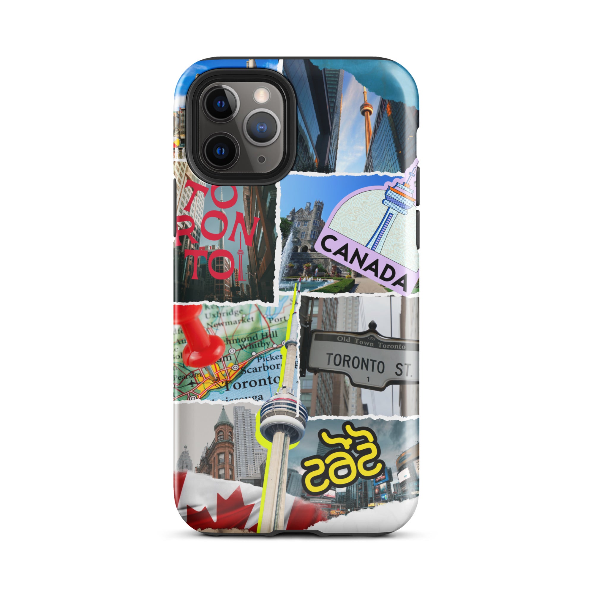 Premium Toronto Skyline Collage iPhone Case - Durable Protective Cover for iPhone 12/13/14/15 Pro Max - Perfect Gift for Travel Lovers & Cityscape Enthusiasts (Use at Home, Office or While Traveling)