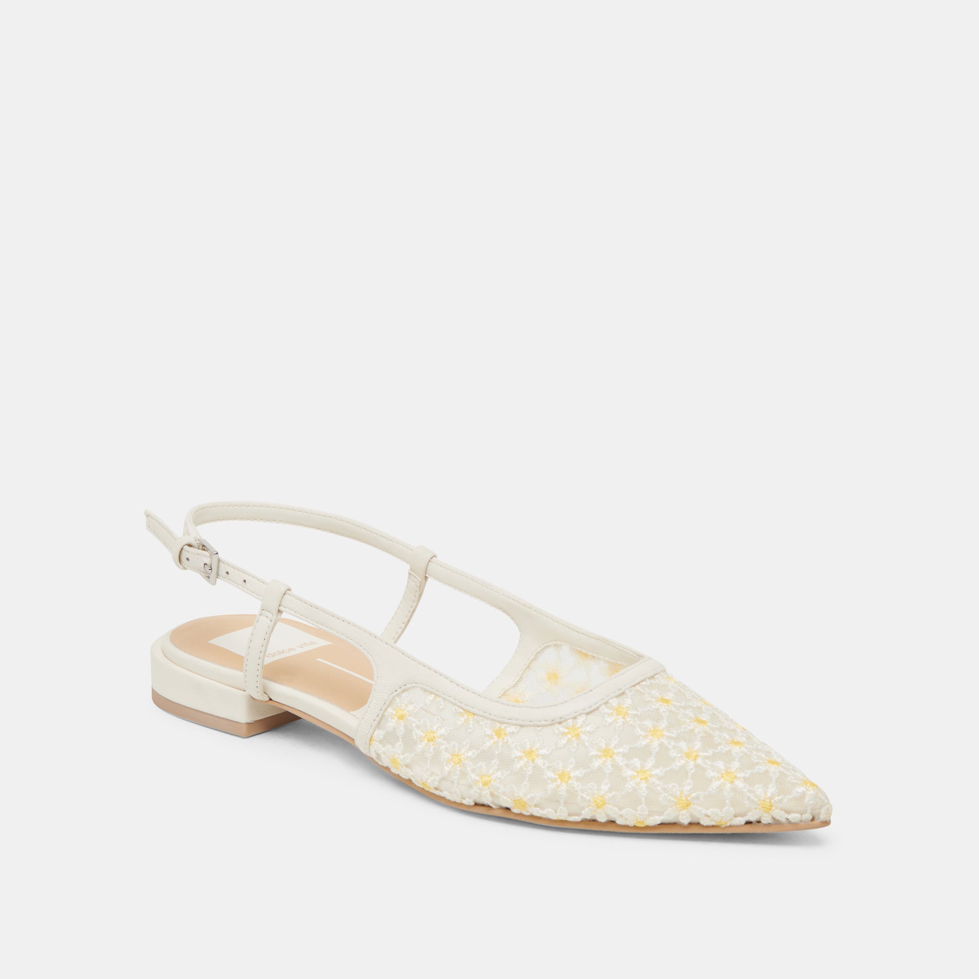 PAMIE Floral Flats for Women - White & Yellow Mesh Summer Sandals - Comfortable Casual Shoes for Beach, Walking, and Outdoor Activities