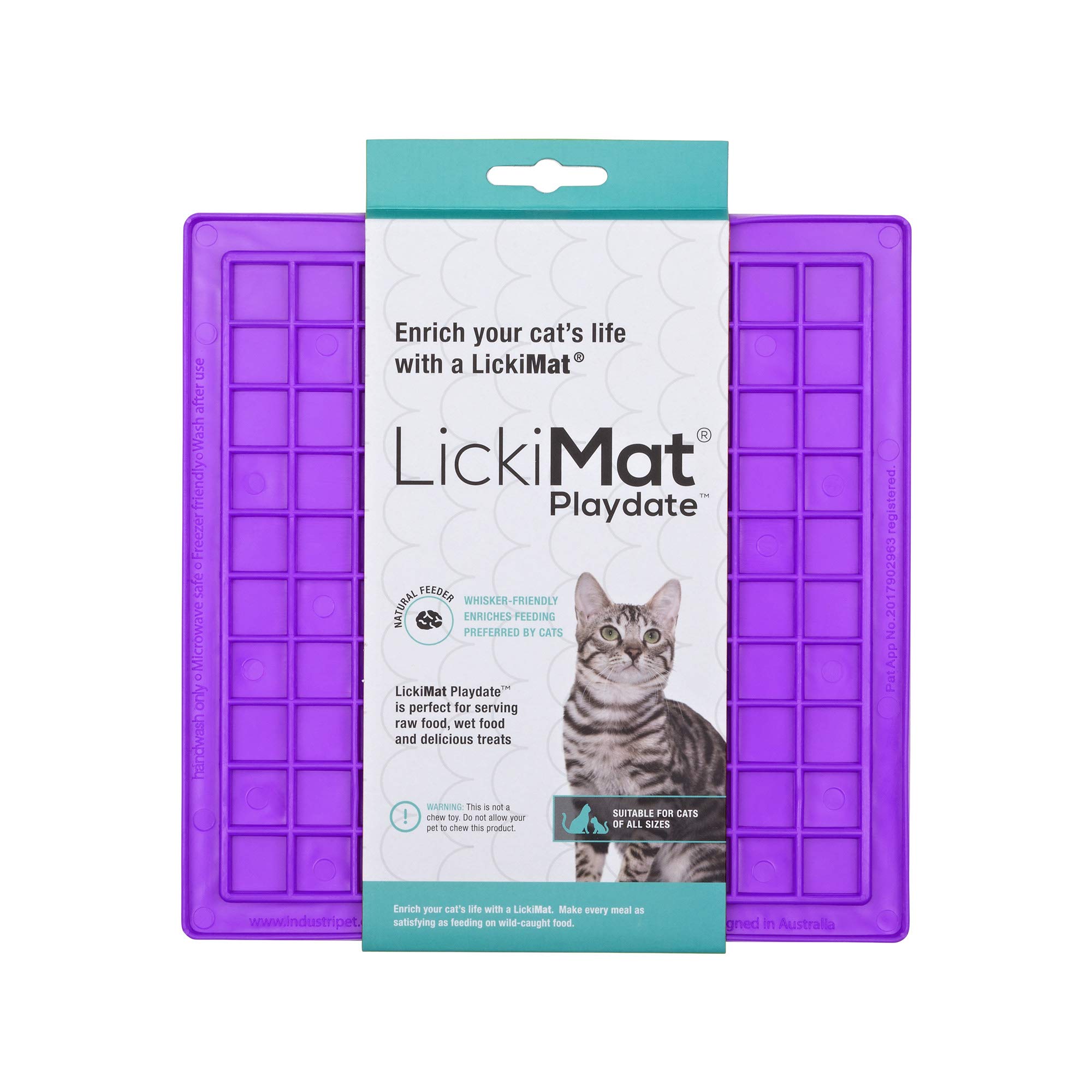 Lickimat Classic Cat Slow Feeder Lick Mat - Anxiety & Boredom Relief for Cats | Perfect for Wet Food, Treats, Yogurt & Peanut Butter | Slow Feeding Solution for Picky Eaters & Fast Eaters | Great for Grooming, Vet Visits & Travel