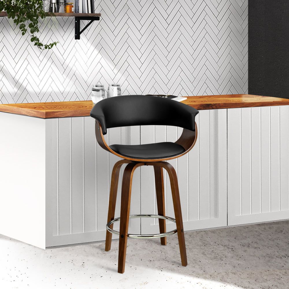 Swivel Bar Stool with PU Seat and Wooden Base - Perfect for Kitchen Islands, Bars, and Home Decor
