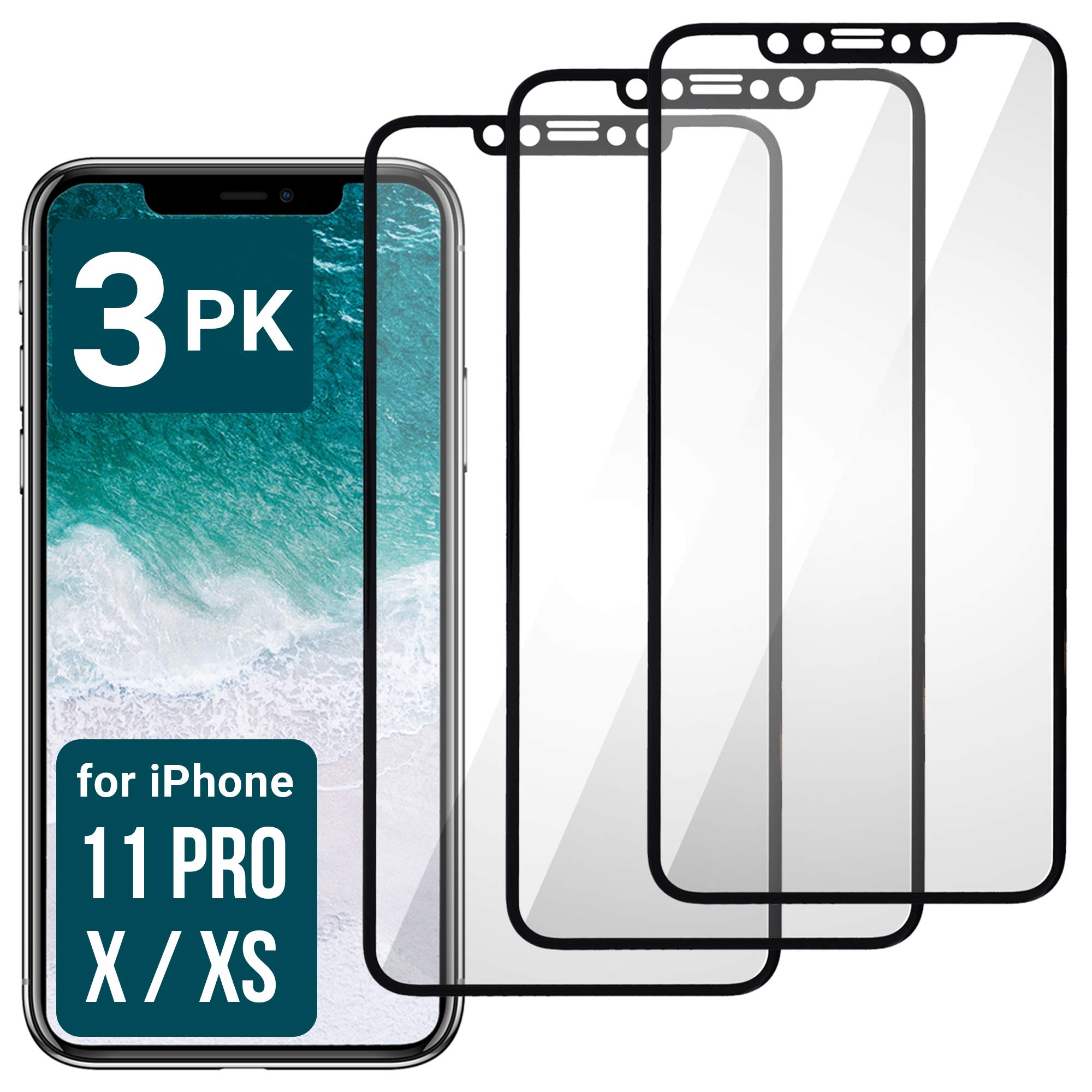 Aduro Tempered Glass Screen Protector for Apple iPhone 11 Pro/iPhone X/XS - 3 Pack Shatterproof Film with HD Clarity & Easy Installation - Perfect for Everyday Protection at Work, Home & Travel