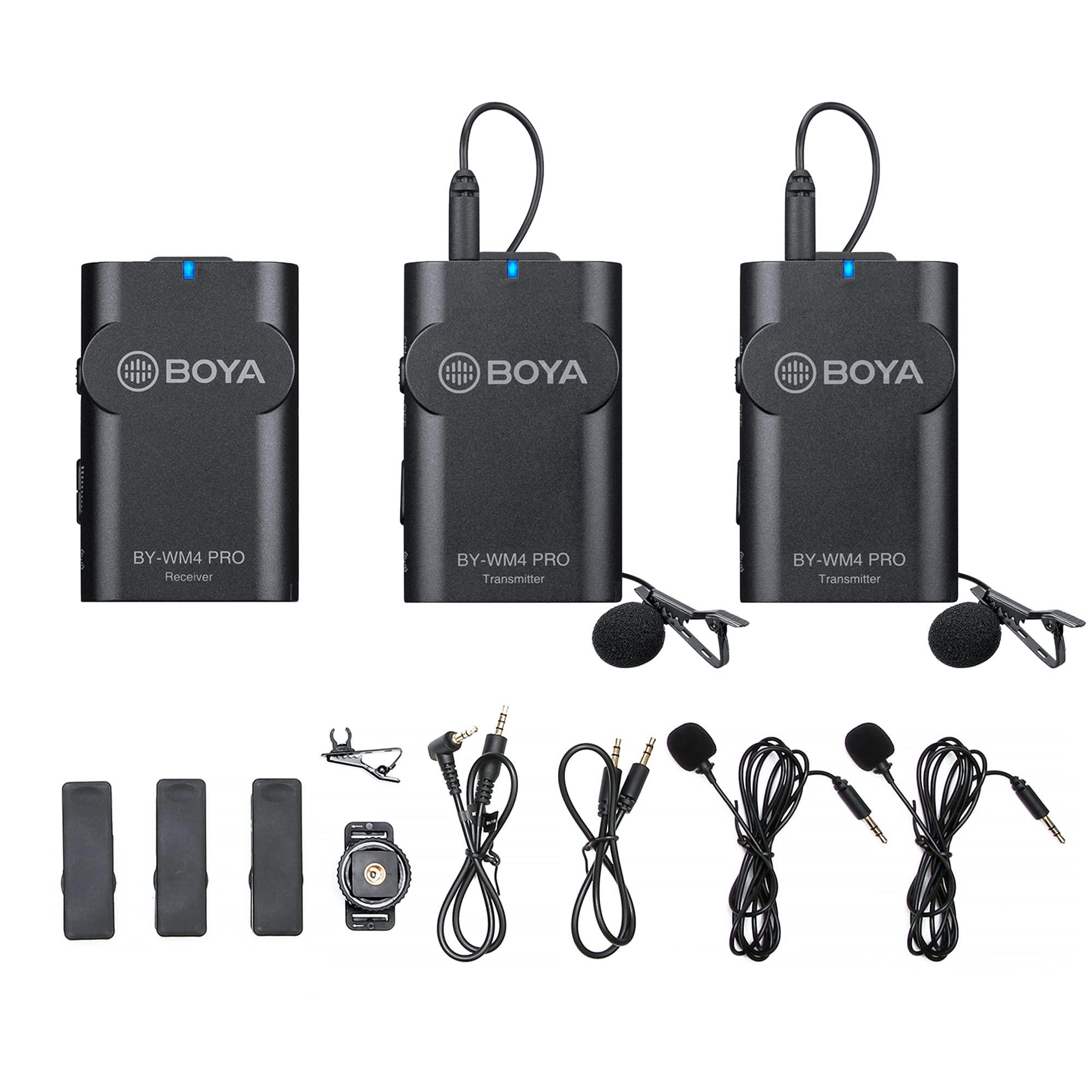 BOYA BY-WM4 PRO-K2 2.4GHz Wireless Lavalier Microphone System (TX+TX+RX) for DSLR Cameras, Camcorders, iPhone, Android Smartphones, PC & Tablets - Perfect for Vlogging, Interviews, Live Streaming & Video Recording