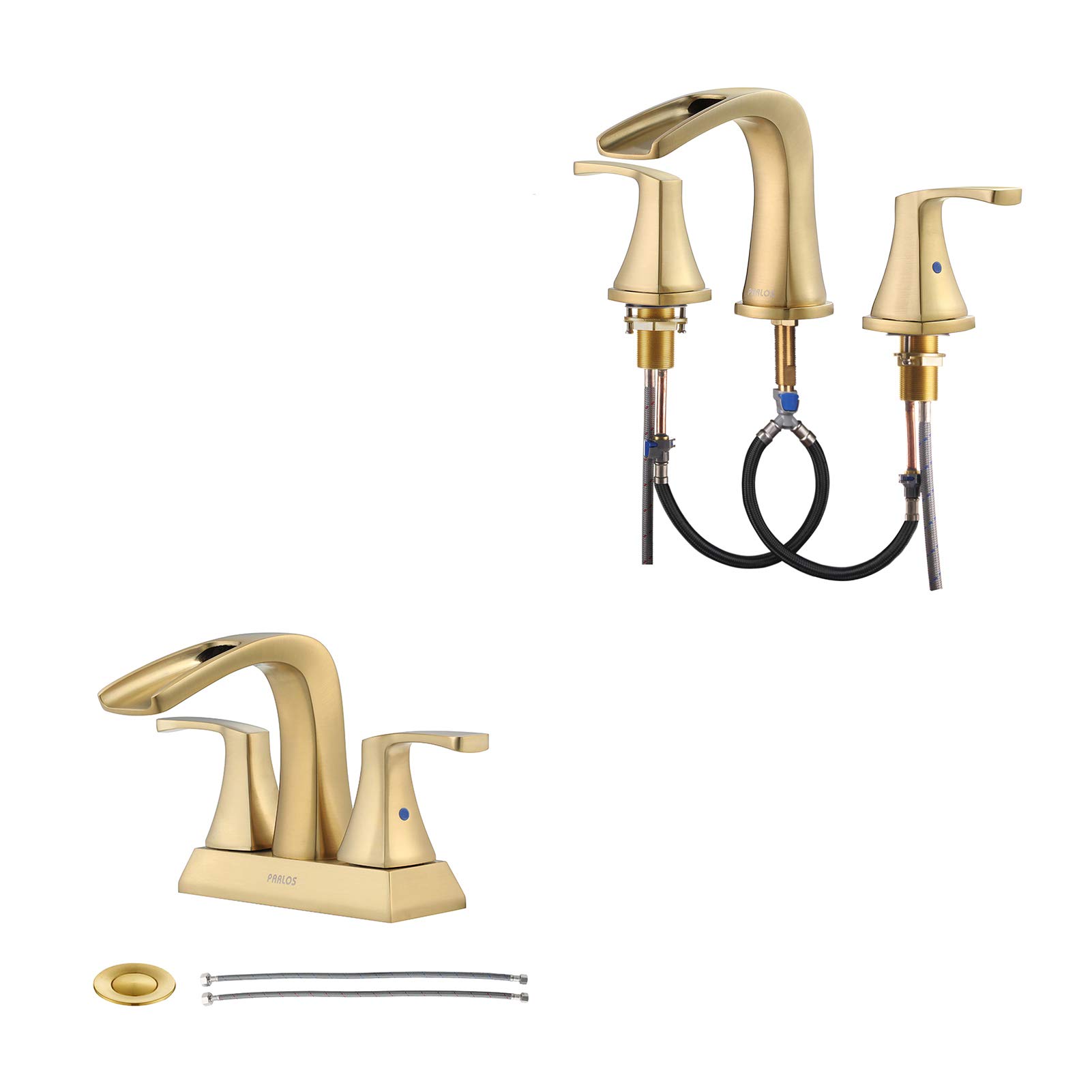 Parlos Brushed Gold Waterfall Roman Bathtub Faucet & Bathroom Sink Faucet Set - Vintage Style Bathroom Fixtures for Luxury Spa-Like Experience