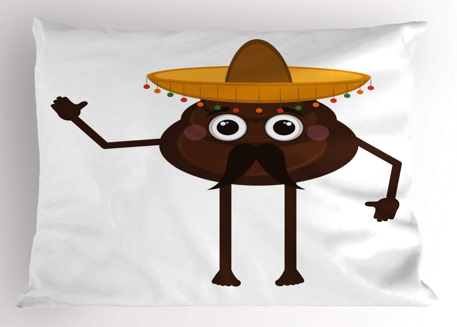Ambesonne Funny Poop Emoticon Pillow Sham - Cartoon Mexican Turd with Hat & Mustache Design - Decorative Standard Queen Size Printed Pillowcase (30