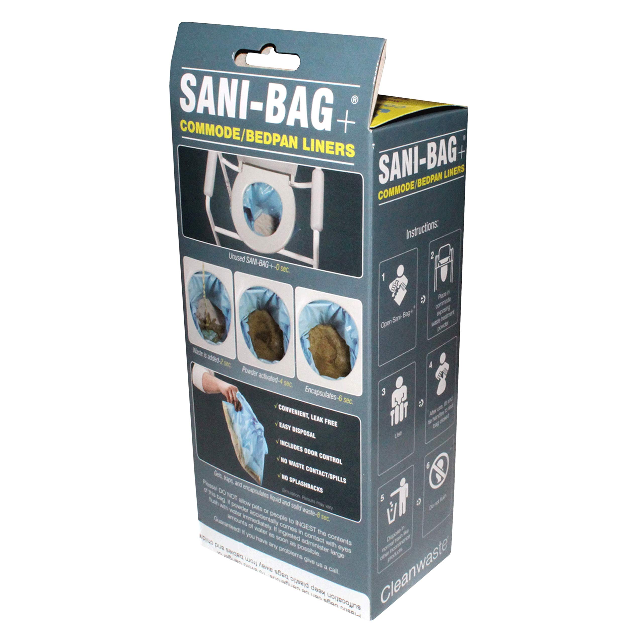 Cleanwaste Sani-Bags Disposable Commode Waste Bags - Portable Toilet Liners for Camping, Travel & Home Use - Odor Control & Leak-Proof Design