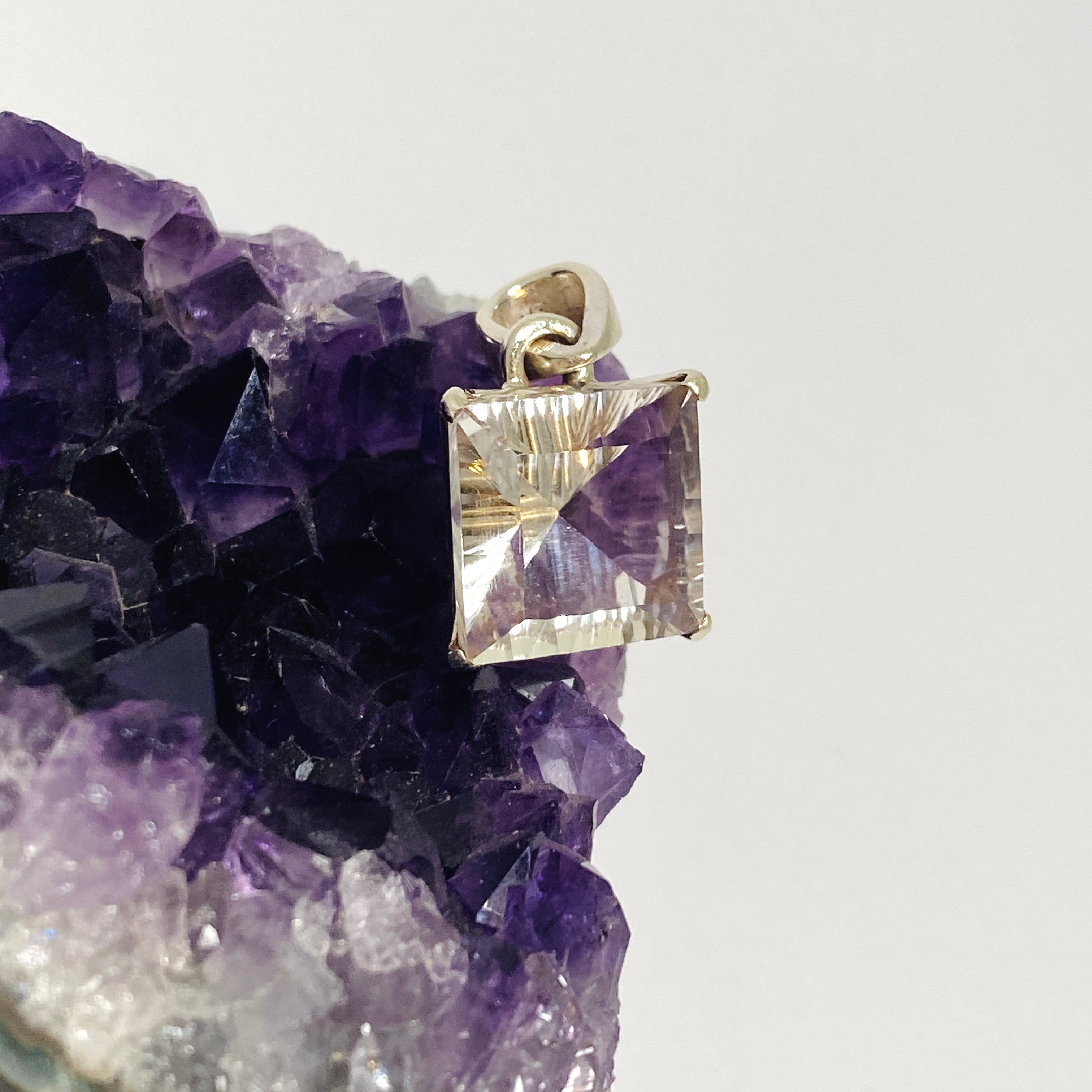 Natural Clear Quartz Square Faceted Pendant Necklace - PPGJ914 | Healing Crystal Jewelry for Meditation, Energy Cleansing & Spiritual Gifts