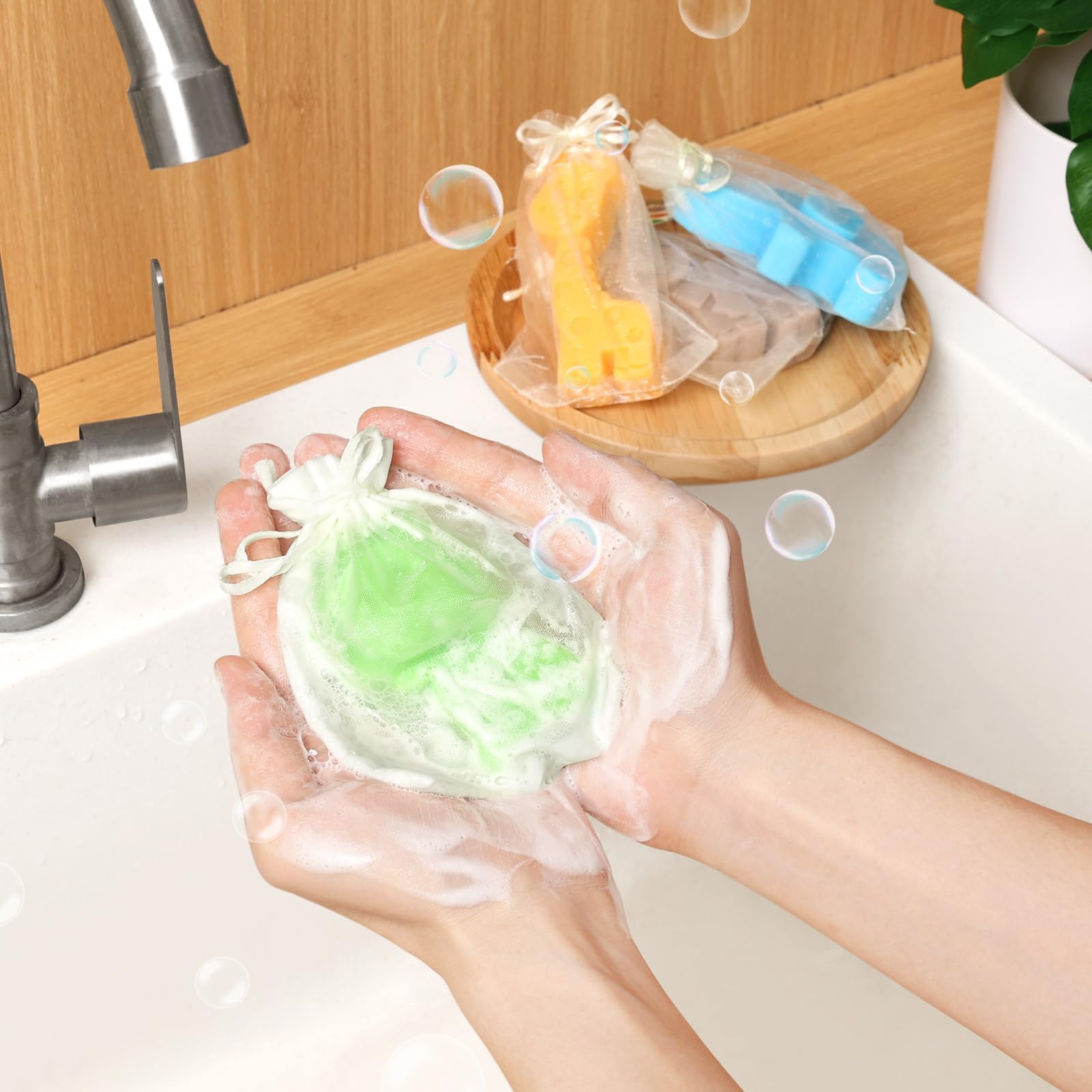 4 Pack Woodland Baby Shower Soap Favors Set - Jungle Animal Shaped Natural Mini Soaps with Gift Bags & Thank You Cards | Perfect for Baby Showers, Birthday Party Favors, Kids Gifts & Decorations