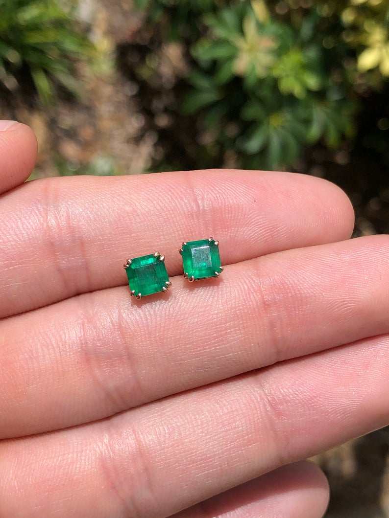 1.52tcw Rose Gold Double Prong Natural Emerald Stud Earrings 14K - Elegant Jewelry for Women, Perfect for Weddings, Parties & Special Occasions