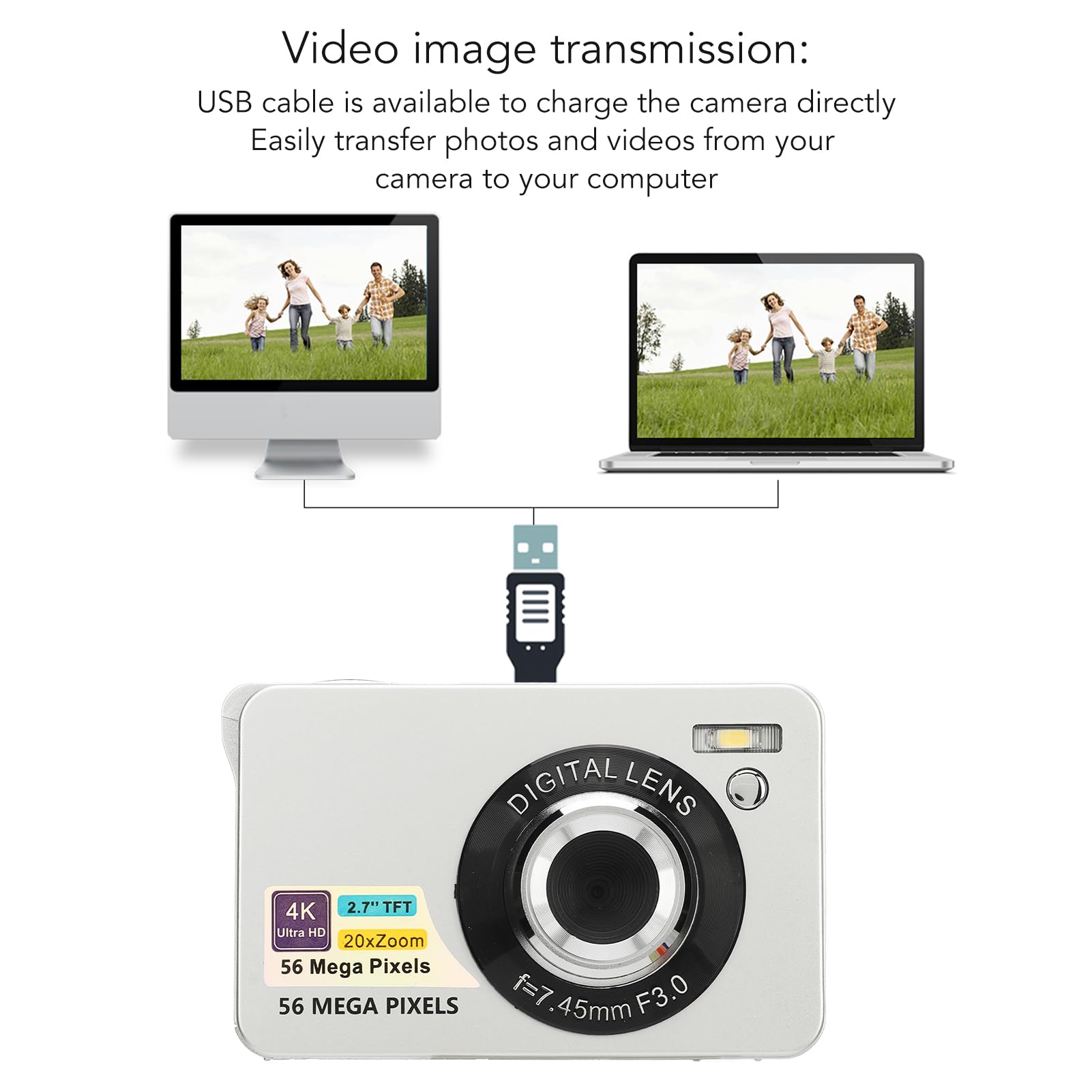 4K 56MP Digital Camera with 20X Zoom & Autofocus - Compact HD Vlogging Camera for Travel, Photography - Perfect for Teens, Boys & Girls (Silver) - Capture Adventures, Family Moments & Social Media Content