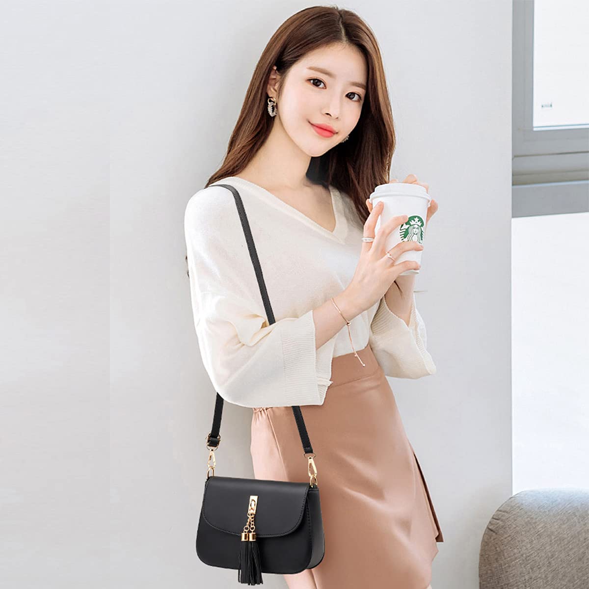 Women's Fashion Quilted Crossbody Bag PU Leather Small Shoulder Purse - Stylish & Lightweight for Daily Use, Travel, Shopping & Work (Black)