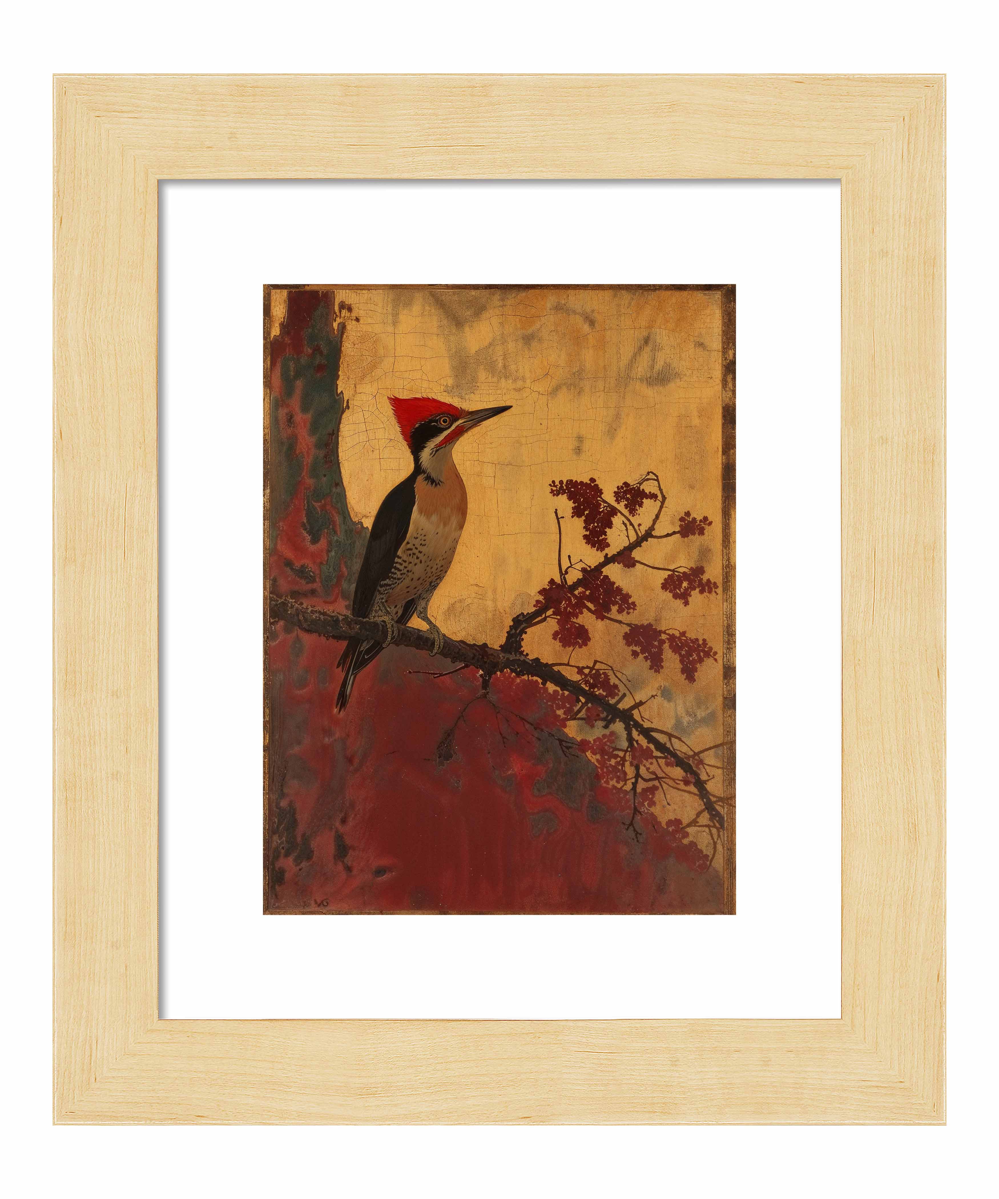 Echoes of Silk Woodpecker in Autumn Splendor - Premium Art Prints for Home & Office Decor | Nature-Inspired Wall Art for Living Room, Bedroom & Office