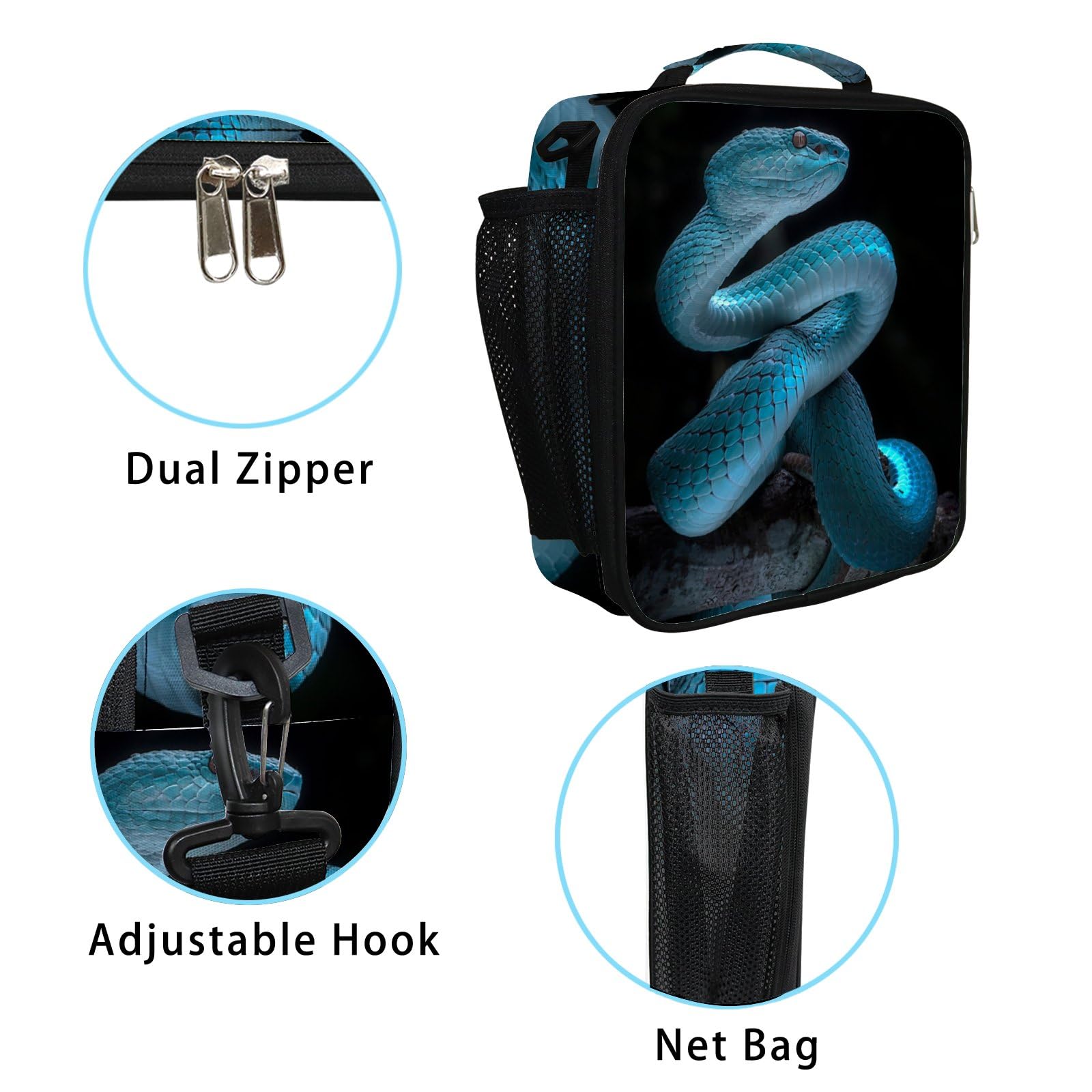 Insulated Snake Print Lunch Bag - Reusable Cooler Tote with Adjustable Shoulder Strap for Men & Women | Perfect for Office, School, Picnics & Outdoor Activities