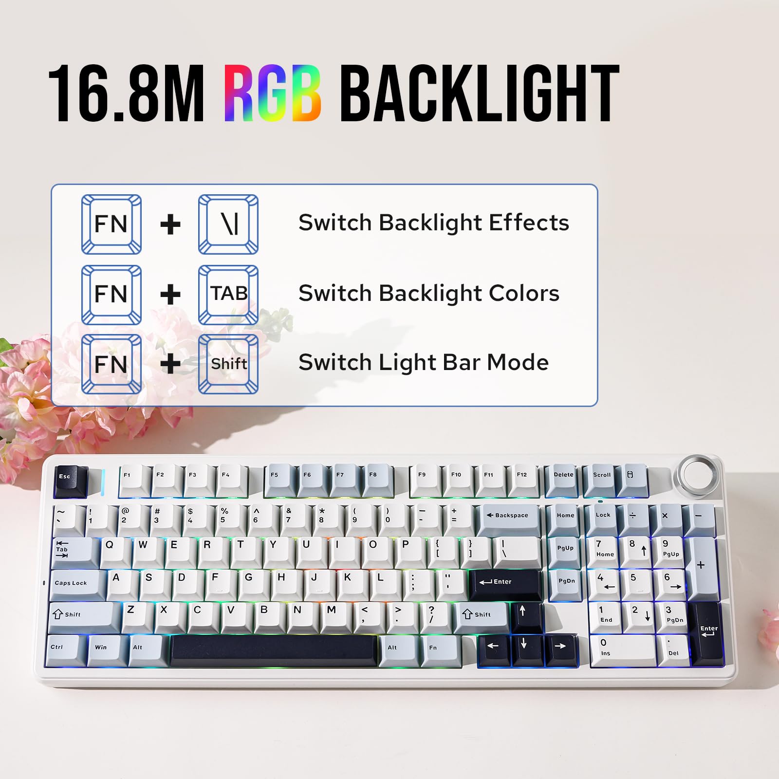 Aula F99 PRO 96% Wireless Mechanical Gaming Keyboard - Bluetooth 5.0/USB-C/2.4GHz Tri-Mode, Hot-Swappable Gasket Mount, 8000mAh Battery, RGB Backlit, Rotary Knob for Windows/Mac (White & Blue) - Perfect for Esports, Office Work & Streaming