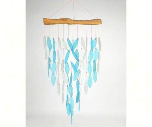 Blue Waterfull Chimes - Handmade Driftwood Glass Bottle Wind Chime for Outdoor Garden Decor, Soothing Relaxation Gift for Home & Patio | Perfect for Meditation, Yoga Spaces & Coastal Themed Rooms