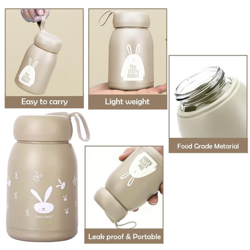 Piercell® Cute Rabbit Print Glass Water Bottle - 330ml BPA-Free Travel Friendly Bottle for Kids, Boys & Girls - Stylish Leak-Proof Design for School, Gym, Hiking & Outdoor Activities (Multicolor, Pack of 1)