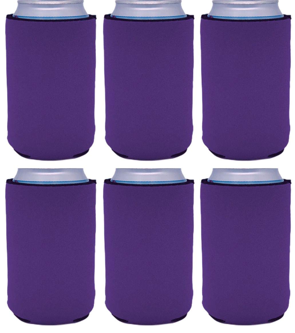 6 Pack Purple Neoprene Collapsible Can Coolers - Insulated Beer & Soda Sleeves for Parties, BBQs, and Outdoor Events