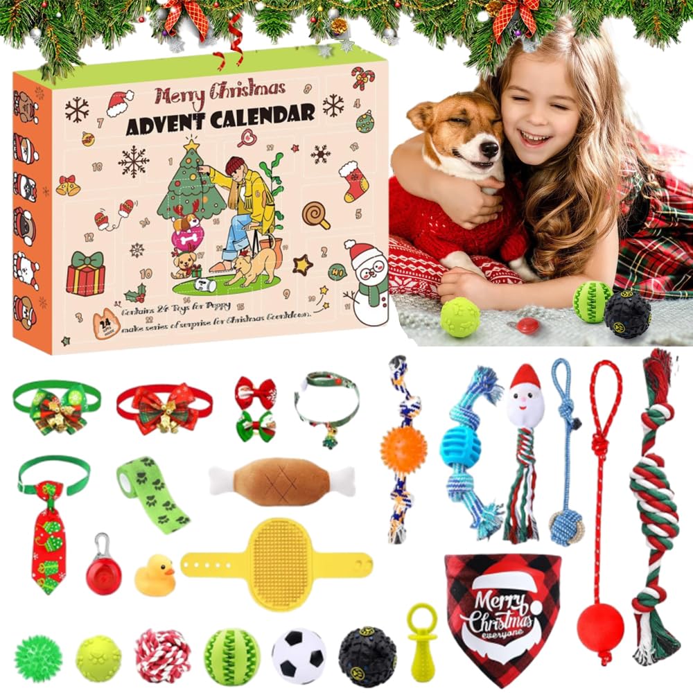 2024 Christmas Advent Calendar for Dogs - 24 Days of Holiday Dog Toys with Chew Ropes | Fun Countdown to Christmas for Pets | Perfect Gift for Dog Lovers & Holiday Pet Chewing Needs