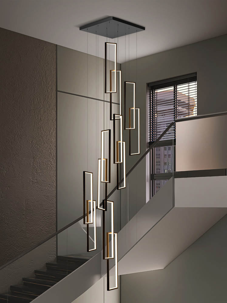 Modern Minimalist Rectangular LED Staircase Chandelier - Energy Efficient Lighting for Hallways, Staircases & Entryways - Perfect for Contemporary Home Decor