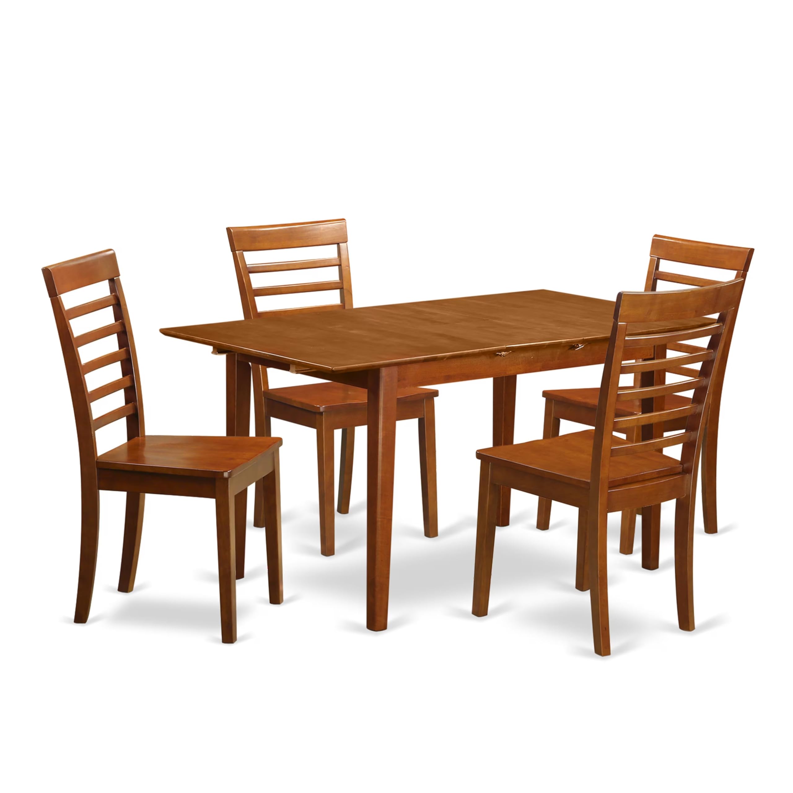 East West Furniture 5-Piece Dinette Set for 4 - Rectangle Dining Table with Butterfly Leaf & 4 Kitchen Chairs, 32x60 Inch, Saddle Brown - Perfect for Small Spaces, Breakfast Nooks & Compact Dining Rooms
