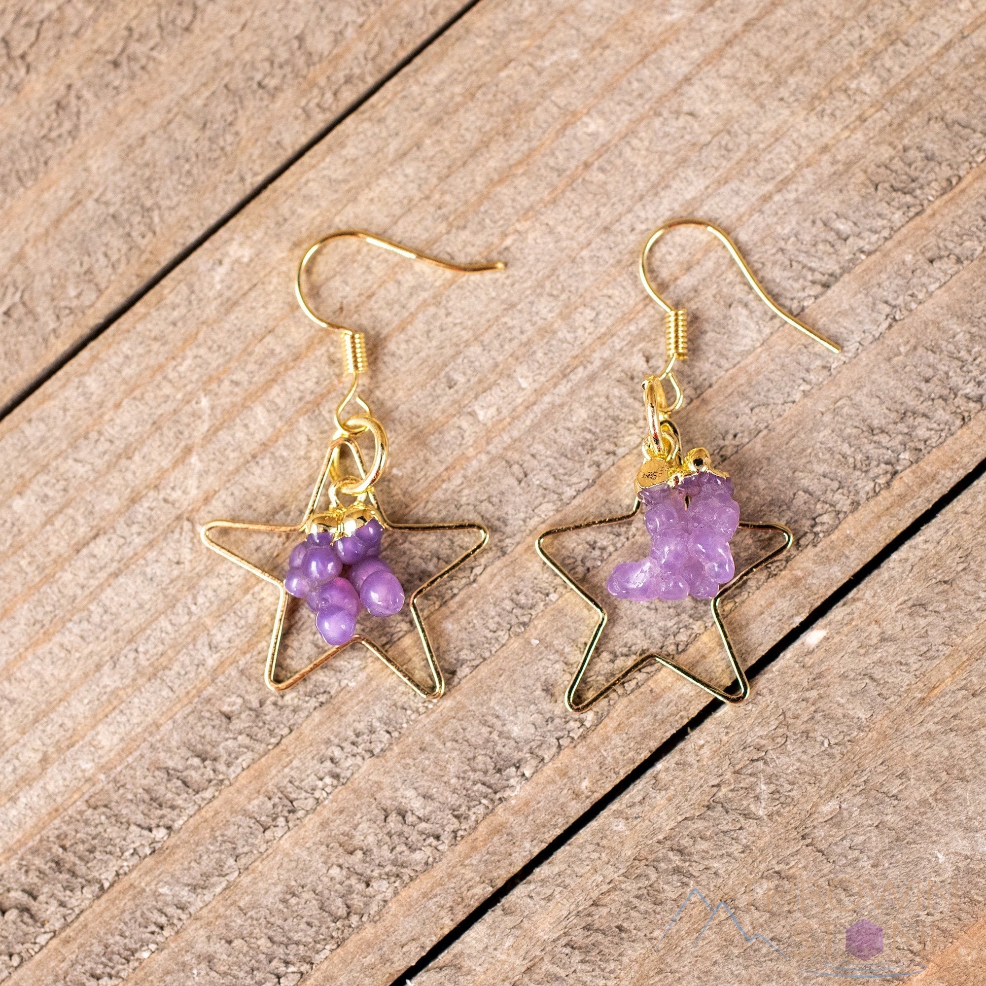 Grape Agate Crystal Hoop Earrings - Natural Gemstone Dangle Earrings, Handmade Star Hoop Jewelry for Women (E1792) | Perfect for Boho Style, Gift Giving & Special Occasions