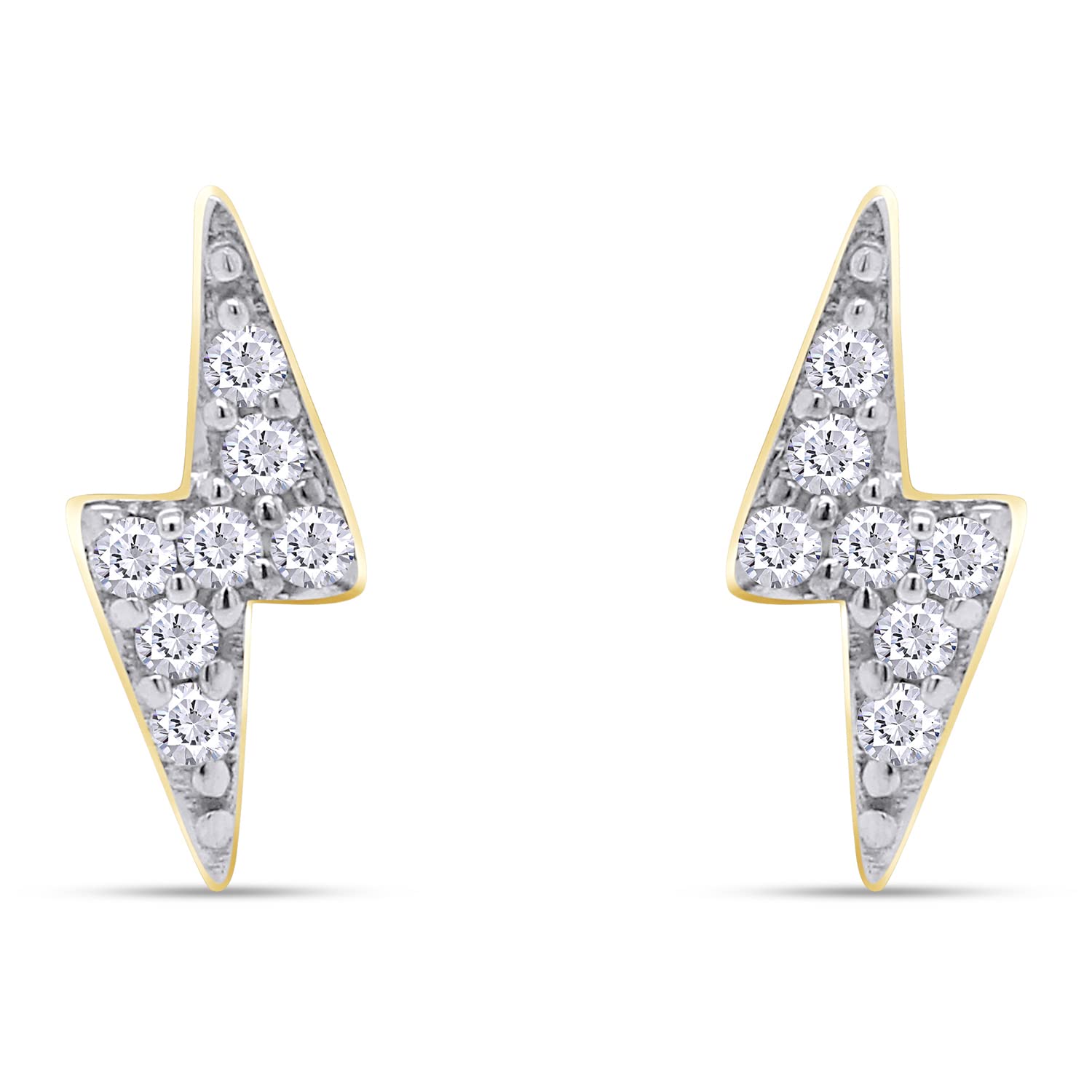 14K White Gold Round White Natural Diamond Accent Lightning Bolt Stud Earrings for Women - Perfect for Everyday Wear, Parties & Gifts