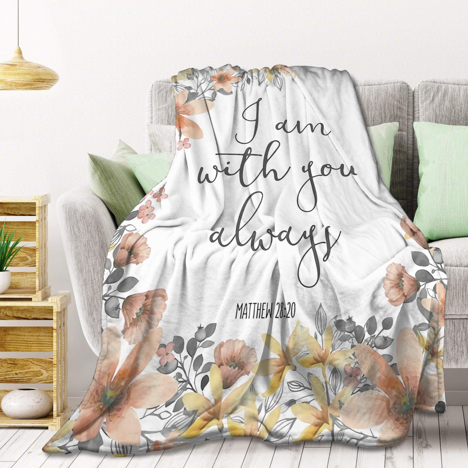 Bible Verse 'I Am with You Always' Fleece Throw Blanket - Lightweight Super Soft Flannel Blanket for Couch, Sofa & Bed - XL 120